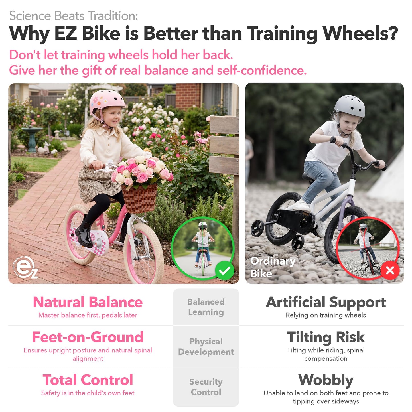RoyalBaby Girls Bike, Stargirl EZ Kids Bike Balance and Pedal Bicycle with Basket, 14 Inch Toddlers to Big Kids 3-5 Years, Candy Pink