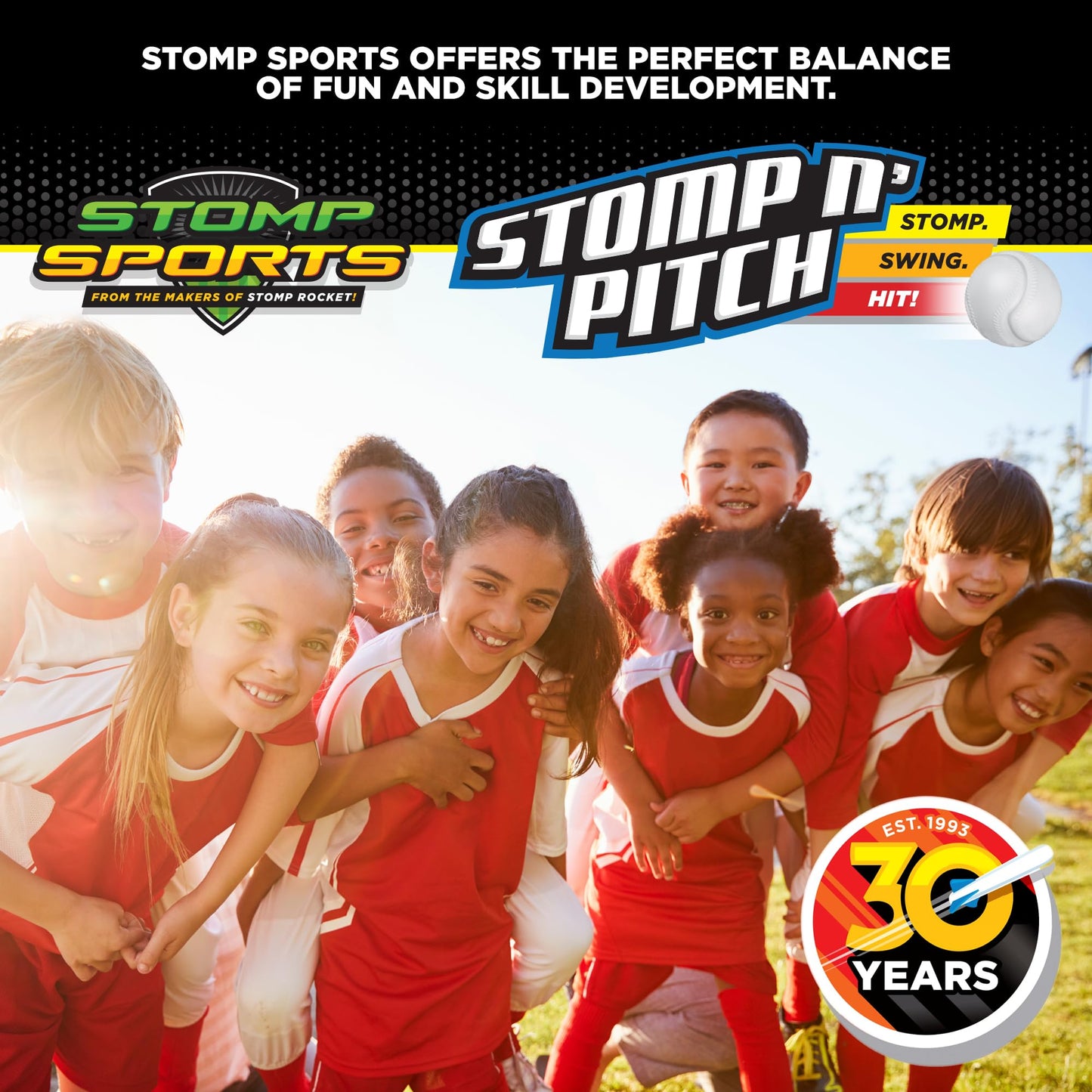 Stomp Rocket Stomp N Pitch Baseball Pitching Machine for Kids - Baseball Training Machines for Boys & Girls with Collapsible Bat, Launcher & 5 Balls - Outdoor Sports Gear & Toys - 6+ Year Olds
