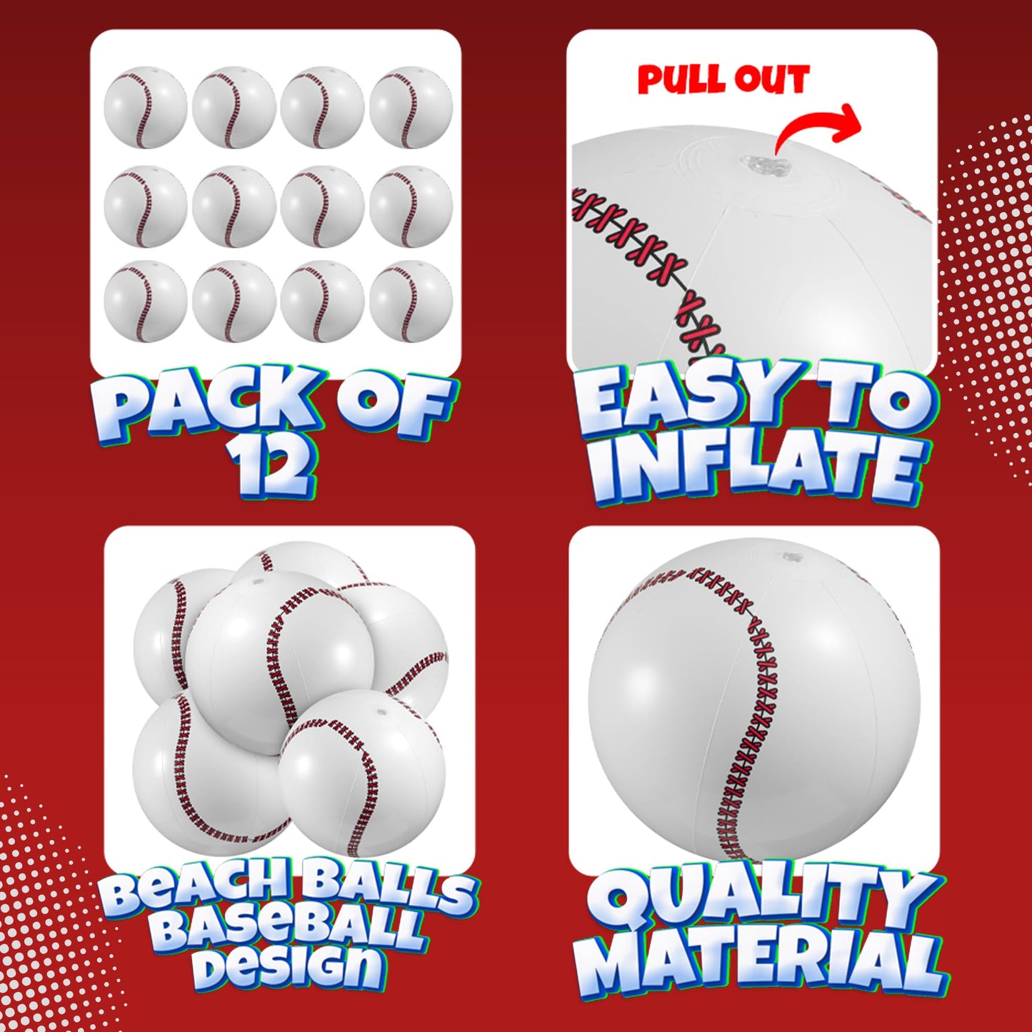 Bedwina Inflatable Baseball (Pack of 12) 16-inch, Baseball Beach Balls for Themed Party Decorations & Birthday Decor - Pool Ball Toys Party Favors & Goodie Bags Favors for Kids, Boys and Girls