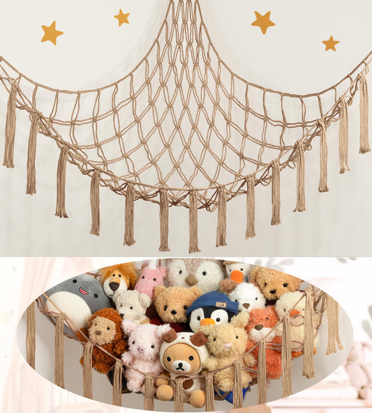 Stuffed Animal Storage Hammock or Net Corner - Large Toy Hammock Net for Stuffed Animals Room Decor - Cute Stuff Animal Organizer Plush Holder - Kids Baby Nursery Essentials Wall Bedroom Home Decor