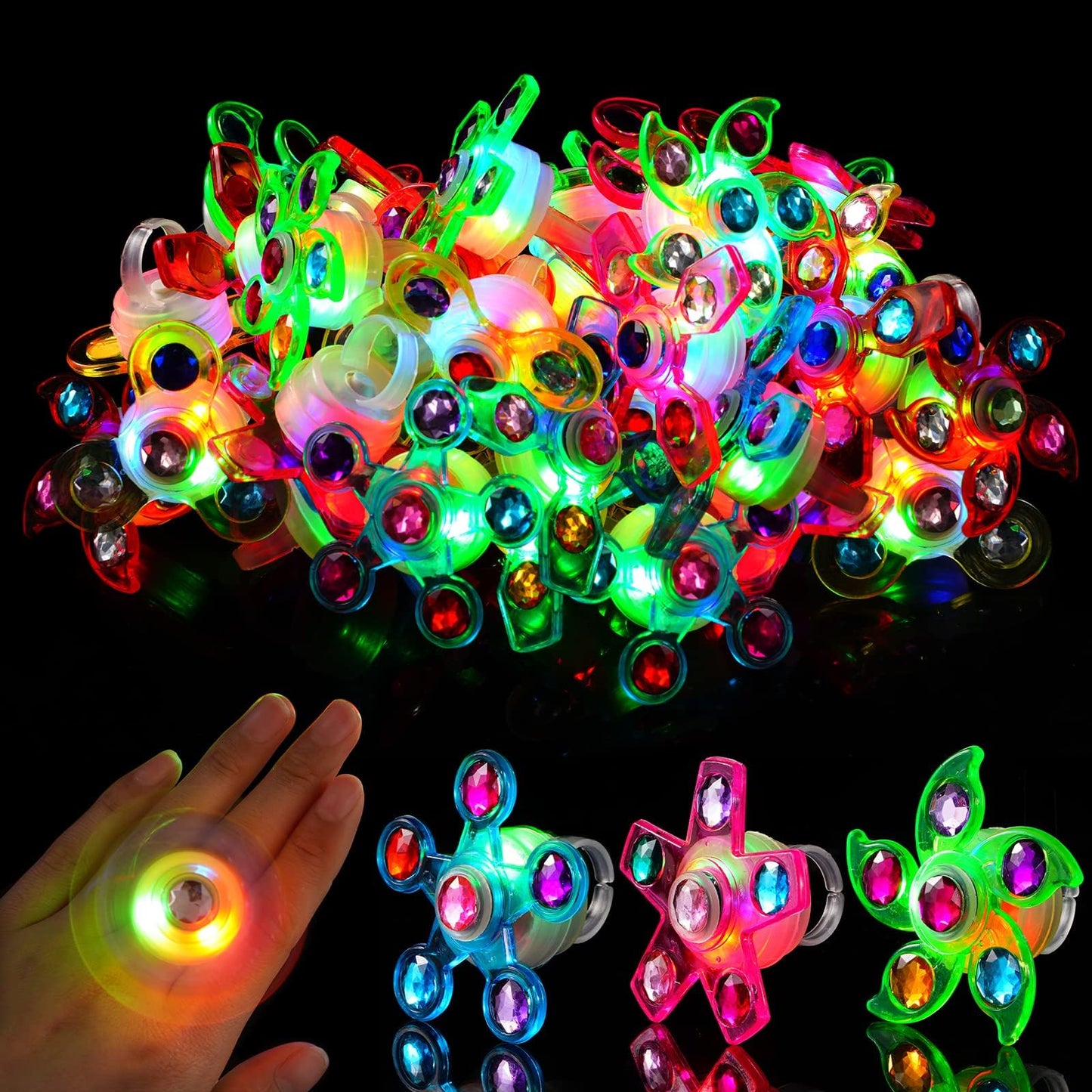 Mikulala 24 PCS LED Light Up Fidget Spinners Rings Christmas Party Favors for Kids 4-8 8-12 Goodie Treat Bag Stuffers Pinata,Birthday Gifts Goodie Bag Stuffers,Glow in The Dark Party Supplies