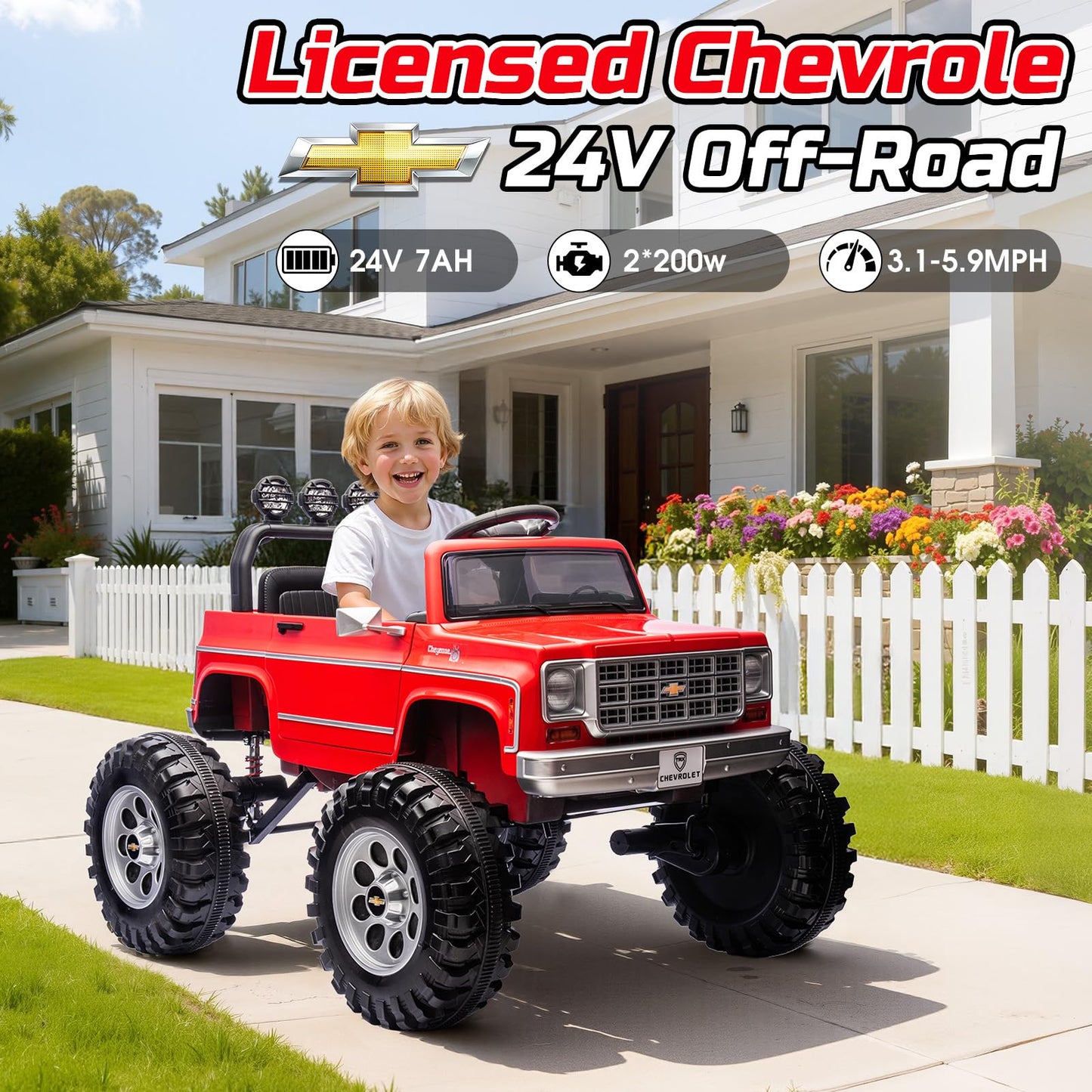 MUKIDY 24V Ride on Car, Licensed Cheyenne Truck w/2X200W Motor, 24 Volt Ride on Toys Power Big Wheels for Big Kids,Remote Control Music,Red
