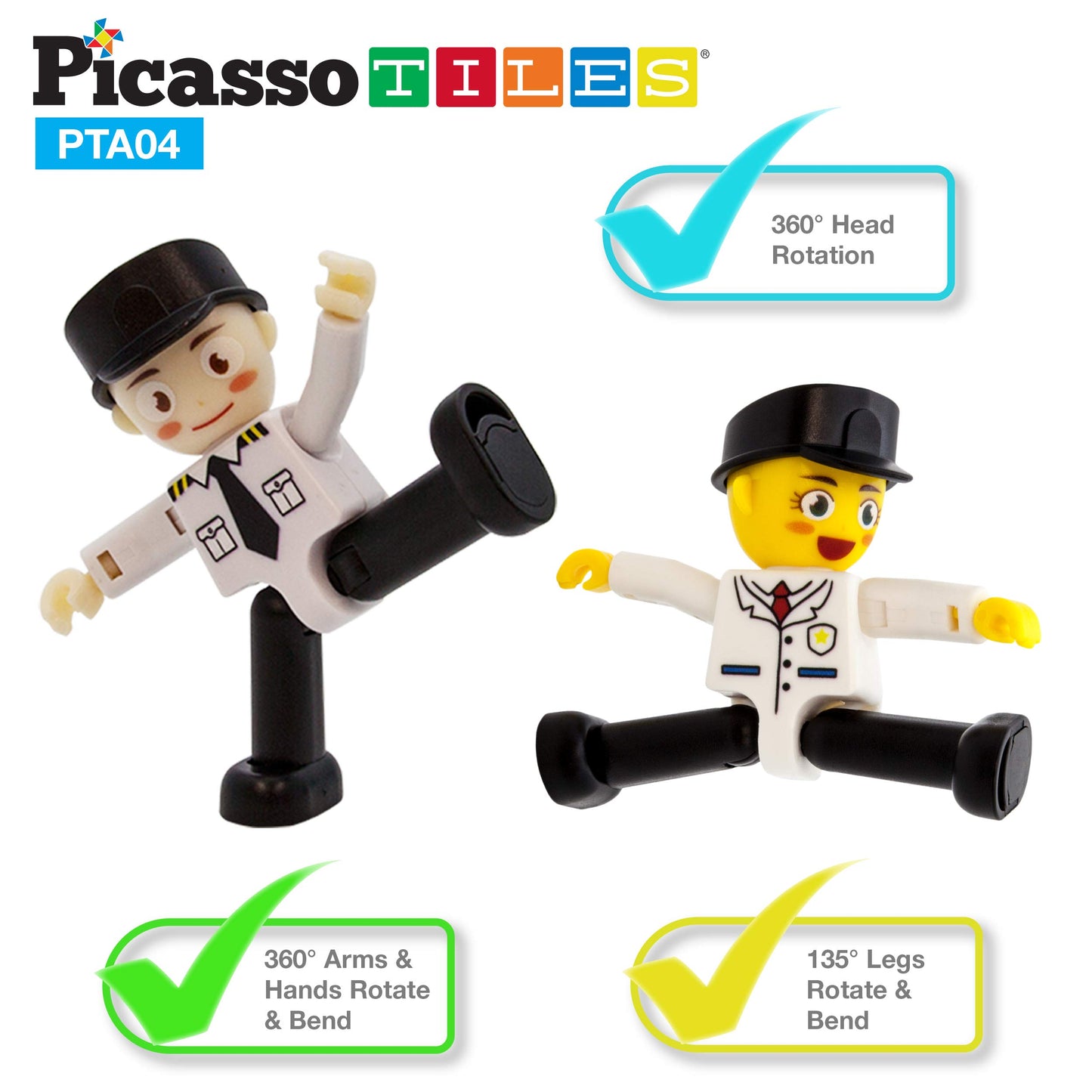 PicassoTiles Magnetic Figures 4 Piece Aircraft and Action Figure Magnet Airplane and Helicopter Expansion Pack Toddler Toy Set Educational Learning Kit Pretend Playset for Construction Building Block