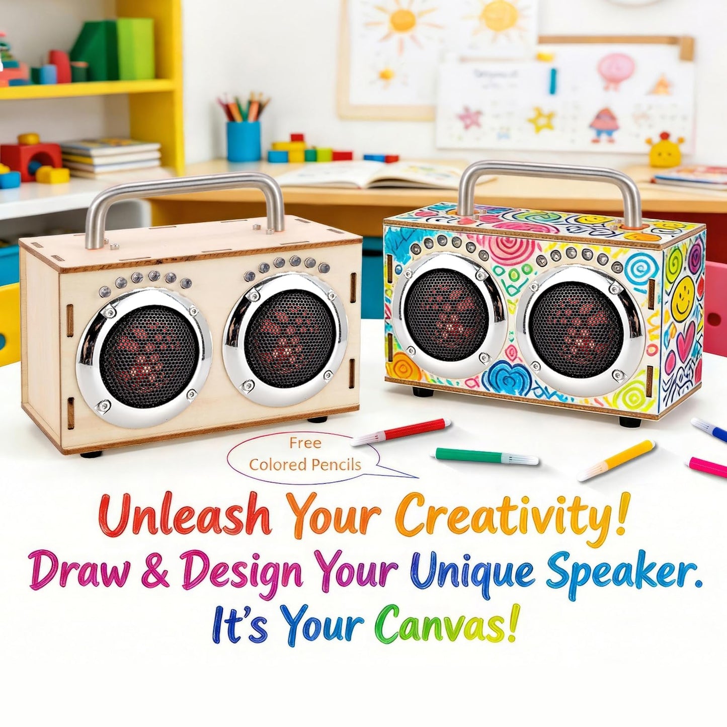 STEM Projects Kit for Kids & Adults Build Your Own Portable Wood Bluetooth Speaker Science Experiment Electronics Kit for Boys & Girls Ages 8-12 9 10 14 16-Chrome Graduation Gift