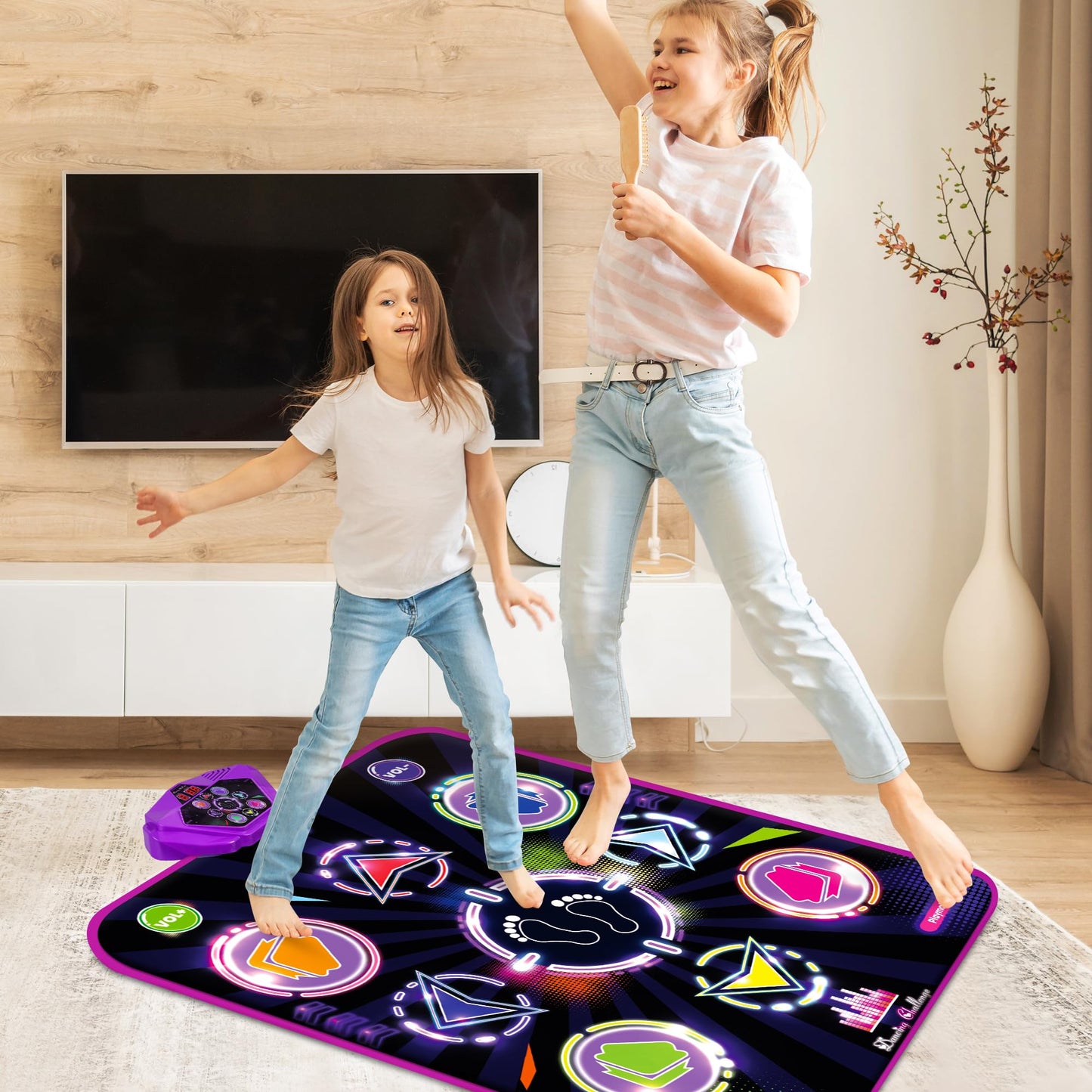Kusntin Dance Mat, Dance Mixer Rhythm Step Play Mat, Pink Dance Pad with LED Lights, Adjustable Volume, Built-in Music, 5 Game Modes, Xmas Birthday Gifts for 3-10 Years Girls Toys (Purple-Black)