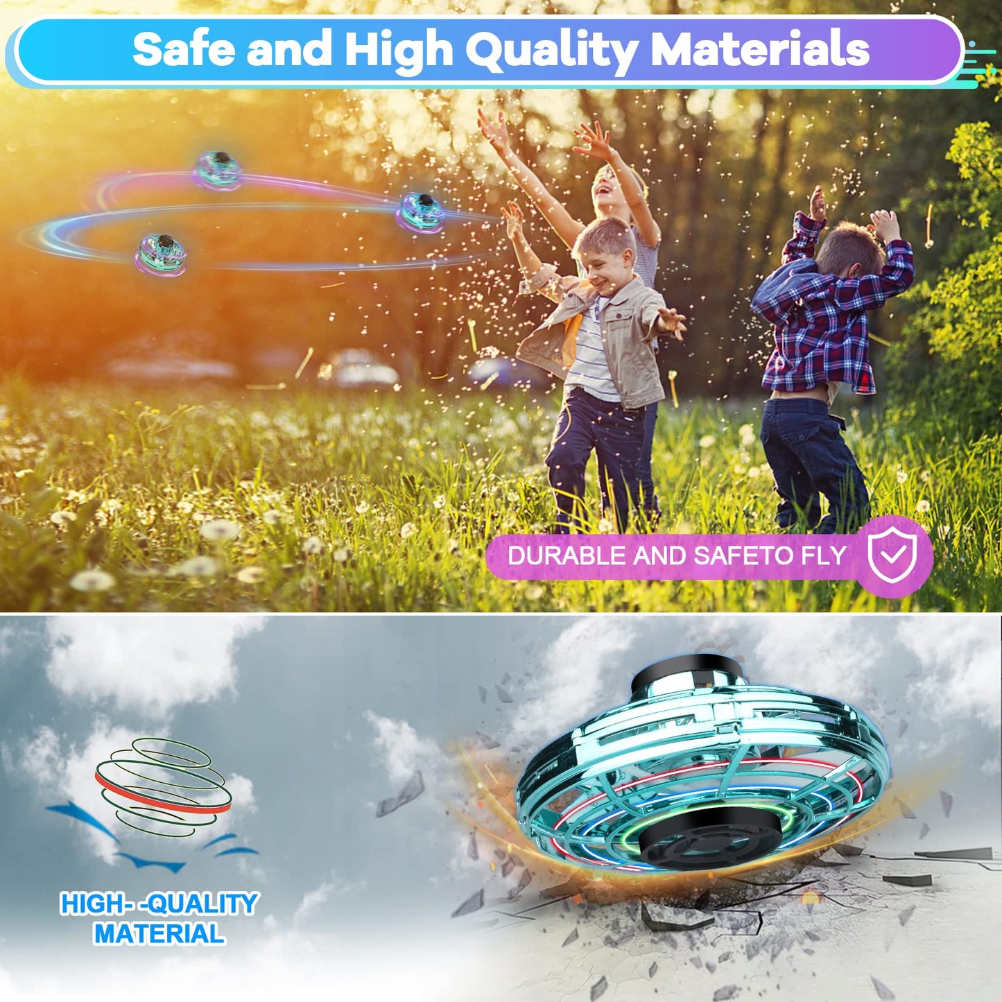 Vantexi Drone for Kids Flying Toys, 2026 Upgrade LED Fidget Spinner, Hand Operated Fidget Flying Spinner Toy for Indoor Outdoor, Christmas Birthday Gifts for 6 7 8 9 + Year Old Boys Girls