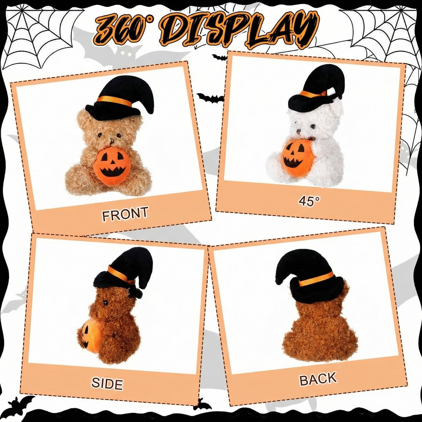 Liliful 20 Pcs Halloween Plush Bear Bulk Mini Halloween Stuffed Animals Bear Toys with Pumpkin and Witch Hat Halloween Stuffed Plush Toy Bear for Halloween Toy Bear Party Decorations Gifts