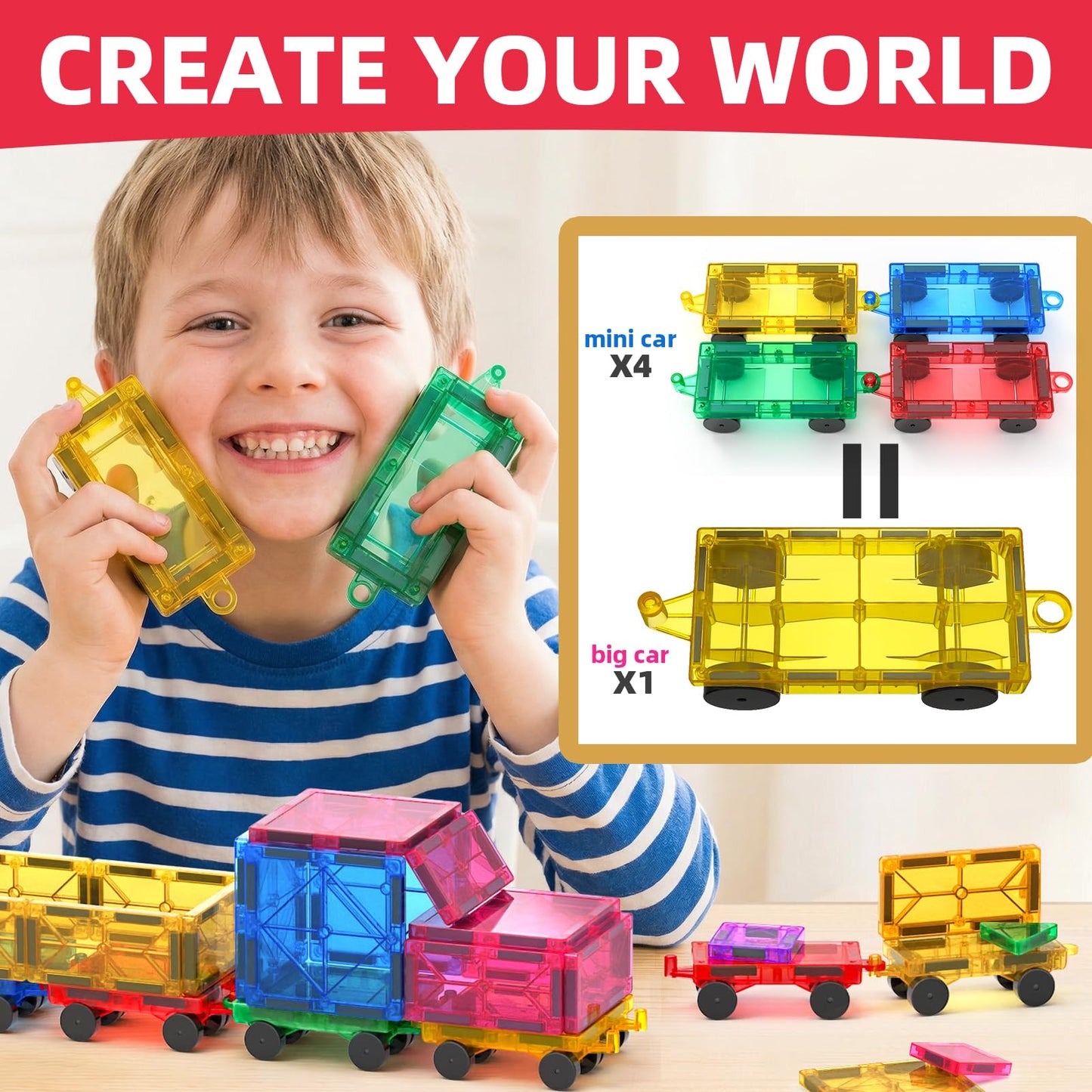 8PCS Magnetic Tiles Mini Cars Construction Set Compatible with Mini & Major Tiles, Magnet Car Easter Toys for 3+ Year Old Boys Girls Kids,STEM Educational Portable Travel Toys for Airplane,Car Play