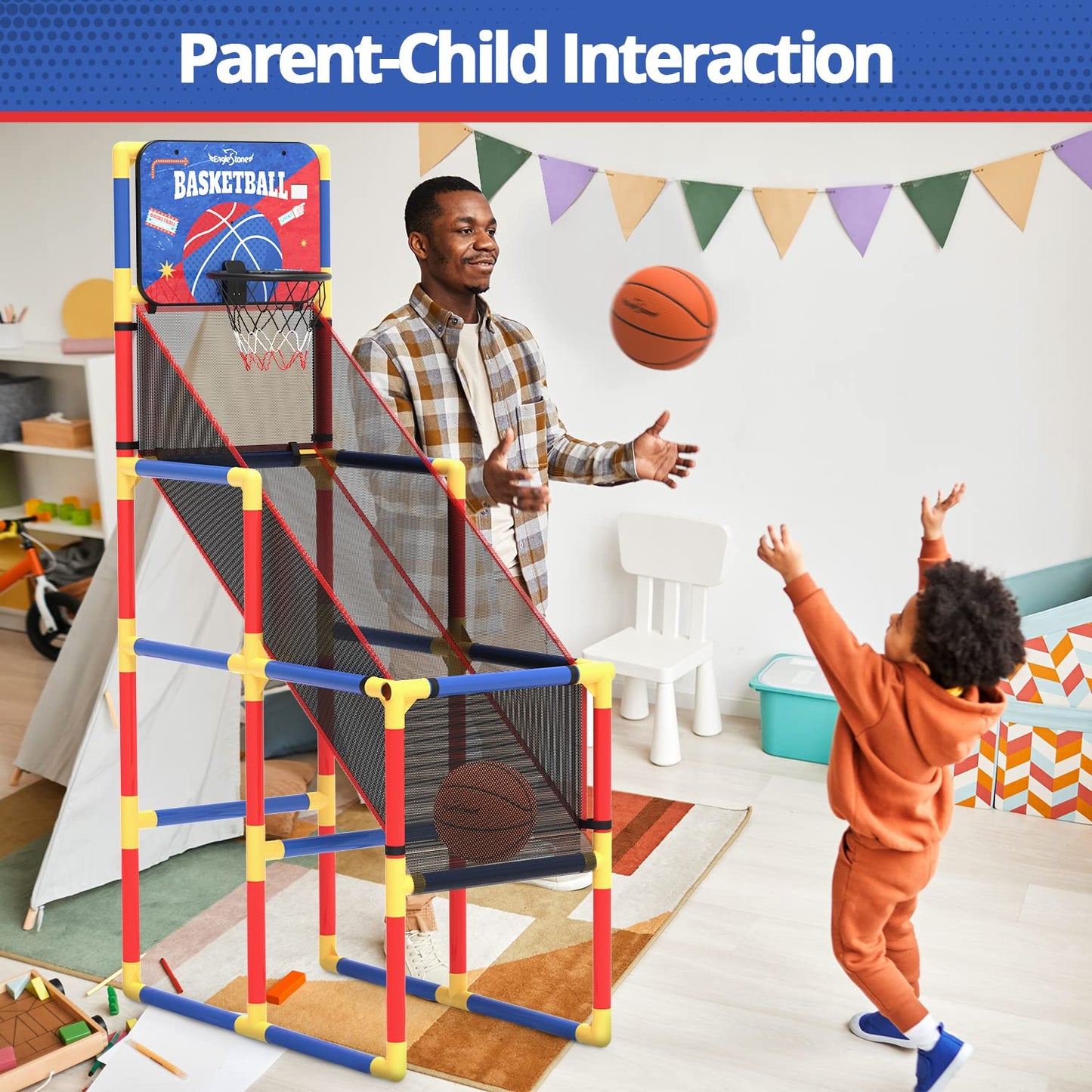 EagleStone Kids Arcade Basketball Game with Electronic Scoreboard and Cheer Sounds, Indoor Outdoor Basketball Hoop with 4 Balls, Game Toy Gift for Ages 3-12 Boys and Girls