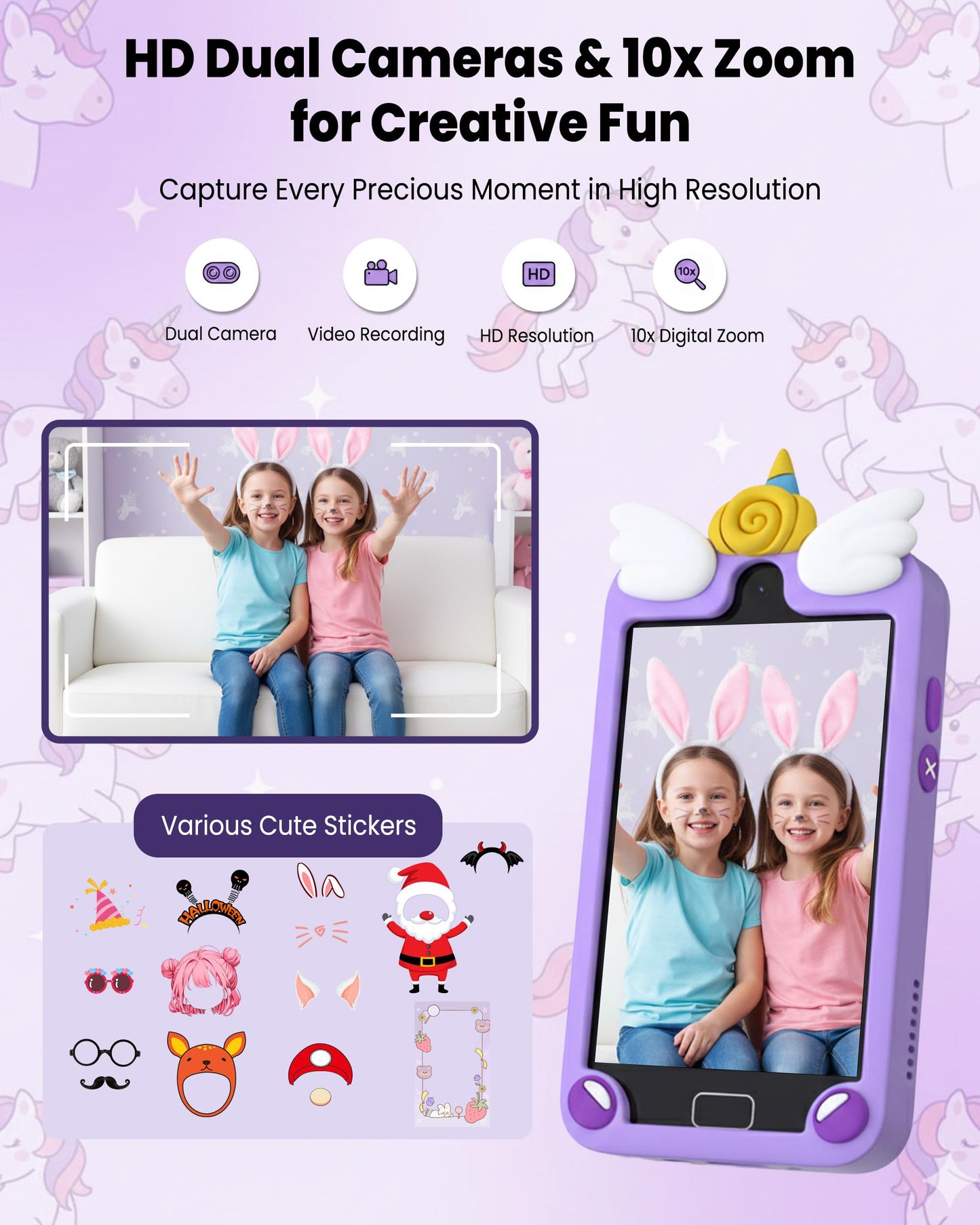 Kids Smart Phone with 32GB Card, 4.0" HD Touchscreen Toy Phone for Girls & Boys Age 3-12, Toddler Learning Play Cell Phone with Dual Camera, 28 Games, MP3 Player, 3D Hologram, Christmas Birthday Gift
