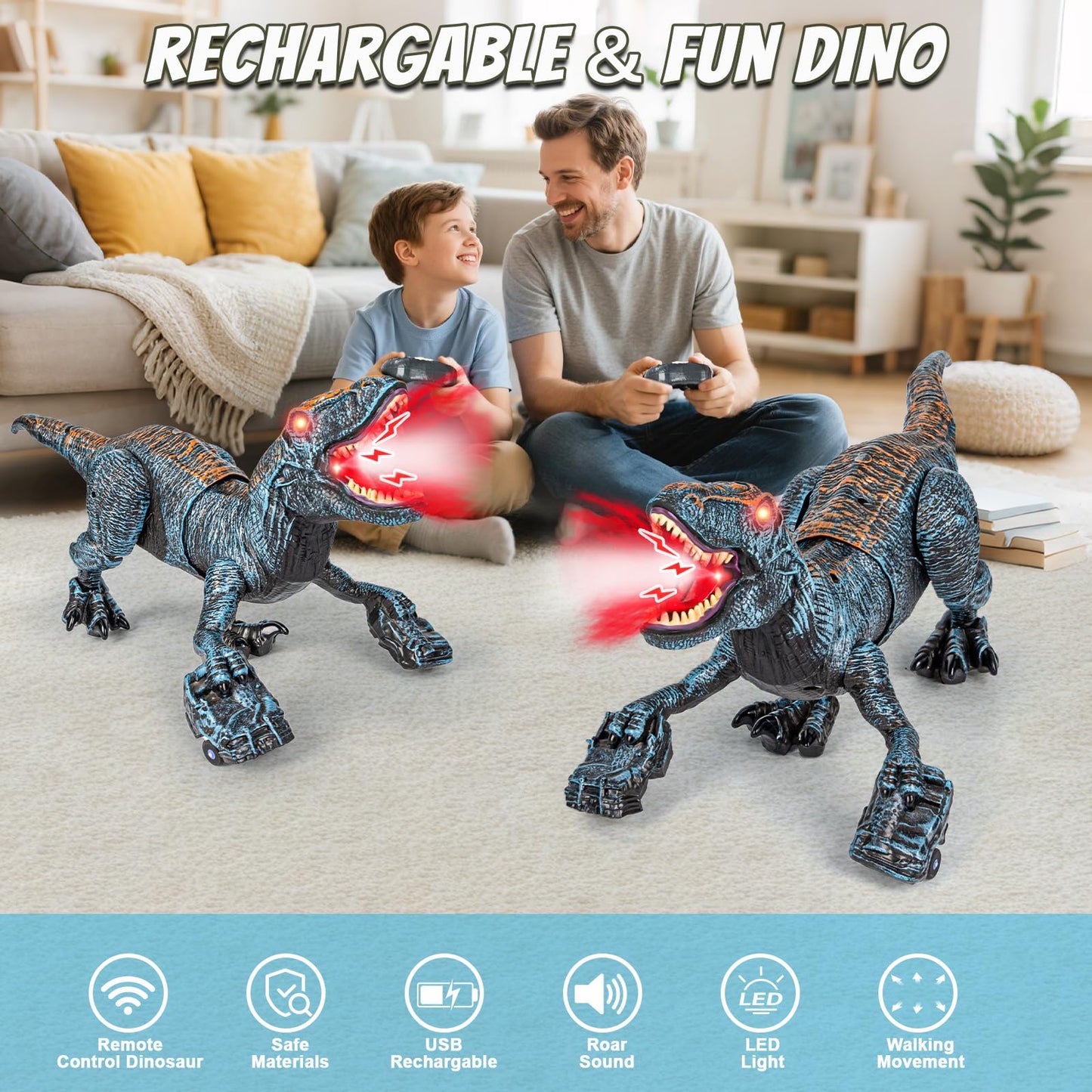 Lozadia Remote Control Dinosaur Toys for Kids 3-5 5-7 8-12 yr, Large T-Rex Dinosaur Toys with 360° Swaying Head, Mist Spray & Roar, Realistic Walking Robot Dino Toy, Best Birthday Gifts for Boys Girls