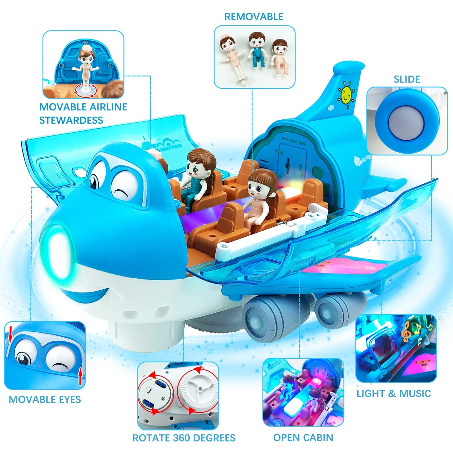 Ynybusi Airplane Toys for Toddlers 1-3-5, Toy Airplane for 4-8 Year Old Boys Girls Birthday, Toddler Toys Bump and Go Action Air Plane with LED Flashing Lights & Sounds (Blue)