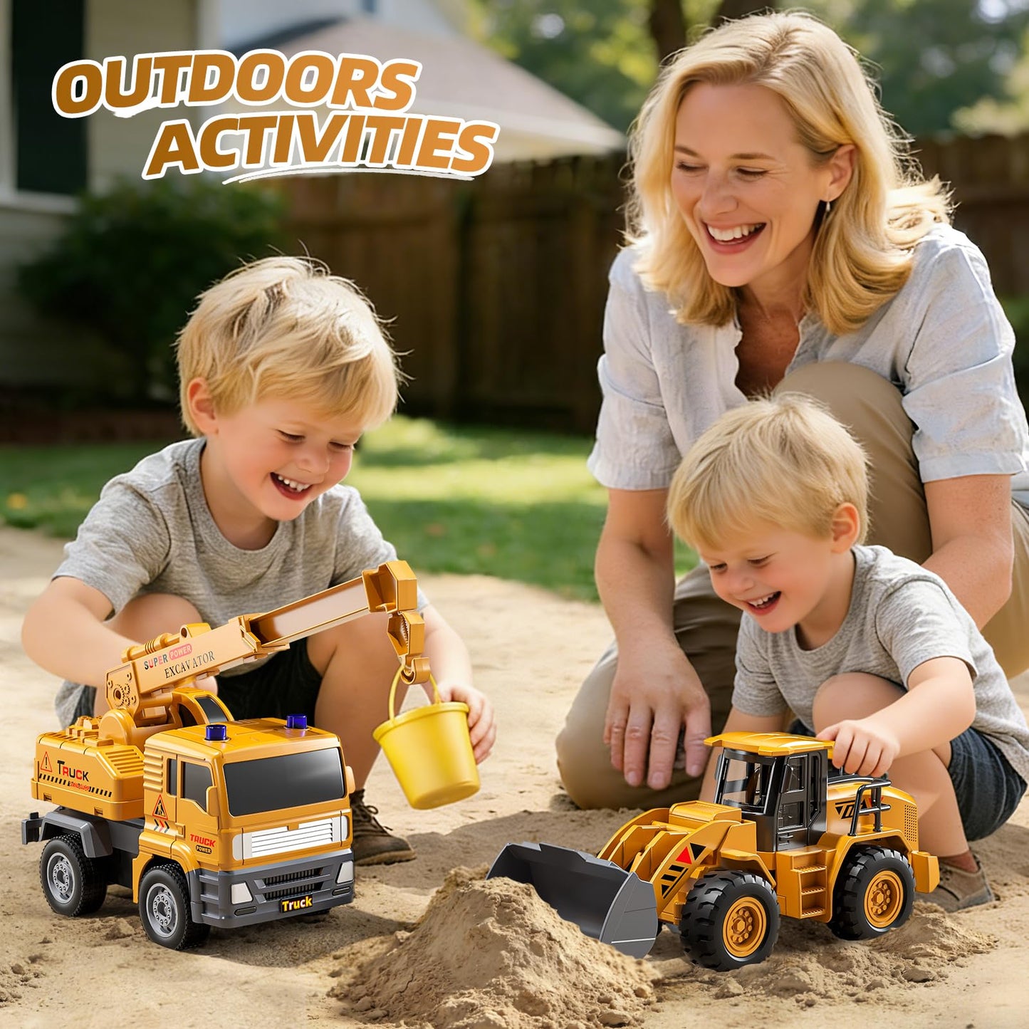 KukuFun 4-Pack Truck Toys for Boys 3-5 Year Old，Construction Sandbox Toy Set with Excavator，Indoor/Outdoor Sand Toys for Kids Toddlers Girls Age 3-8，Birthday Gifts