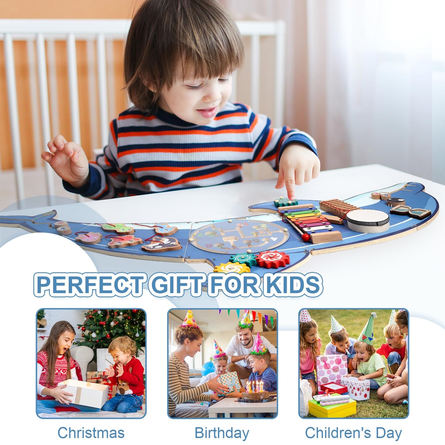 Wooden Wall Busy Board,Montessori Sensory Toy&Preschool Learning Activity Center for Boys and Girls,Promote the development of children's sensory skills,Suitable Toddler Playroom,Children's Daycare
