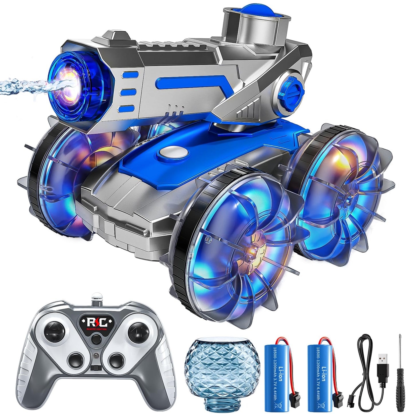 Novaluki Amphibious Remote Control Car, RC Stunt Car with Water Gun and Lights, Waterproof RC Boat Pool Toys for Kids Ages 4-8, Birthday for Boys Girls 8-12 Years Old