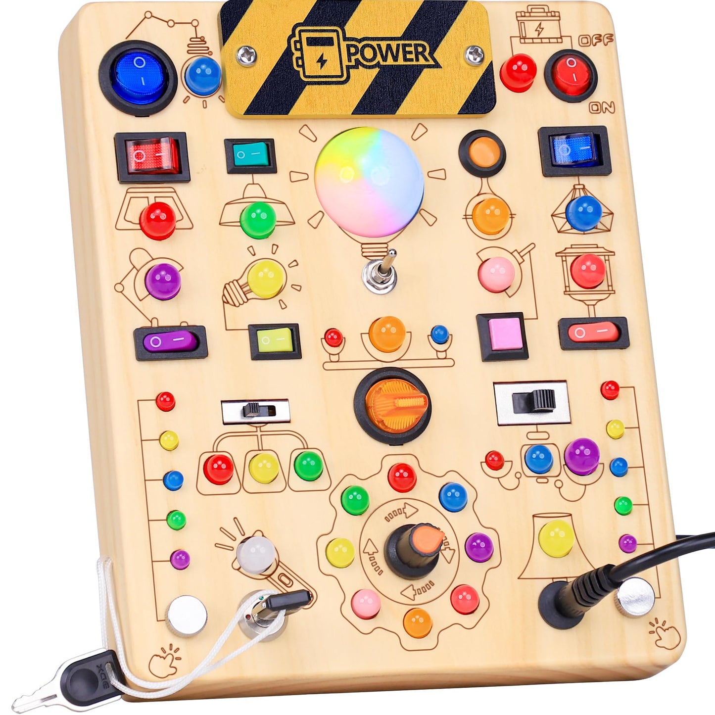 RichBoy Montessori Toy Busy Board with 40 LED Lights, 59-in-1 Sensory Toys for Toddlers, Travel Educational Activity for Airplane, Ideal Christmas Birthday Gift for Boys & Girls (7.8" x 6.5")
