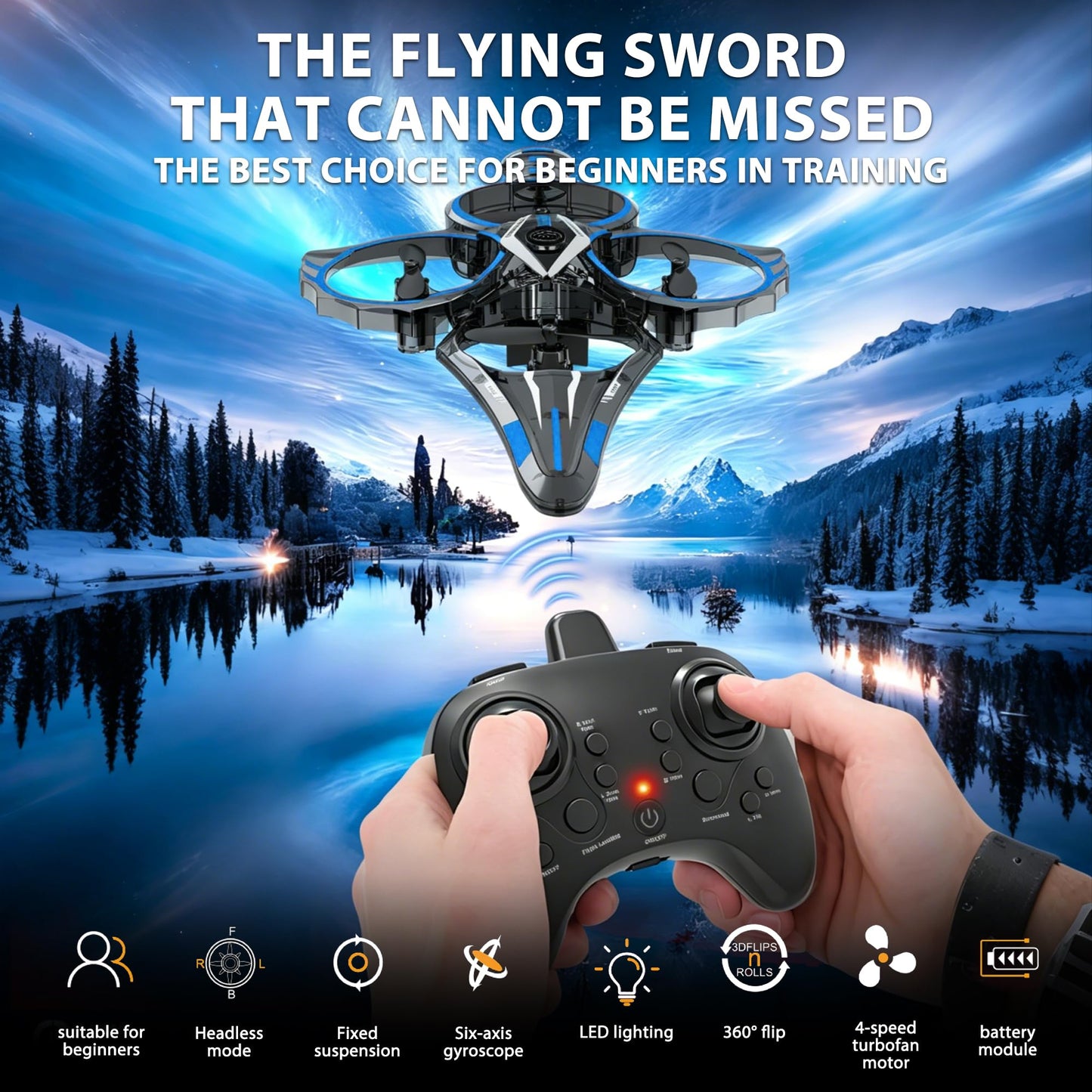Virellia Flying Sword RC Airplane, Gesture Control Airplanes for Kids Adult 8-16, Remote Control Drone Sword with Light, 360° Flip Fighter Jet Toy, Gravity Sensing, Stunt Roll, Gift for Boy Girl, Blue