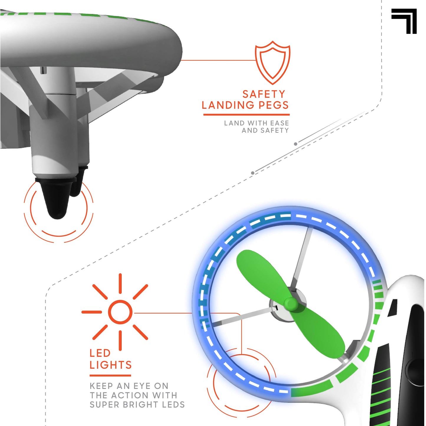 SHARPER IMAGE 2.4GHz RC Glow Up Stunt Drone with LED Lights, Mini Remote Controlled Quadcopter with Assisted Landing, Small Plane for Kids and Beginners, Wireless and Rechargeable