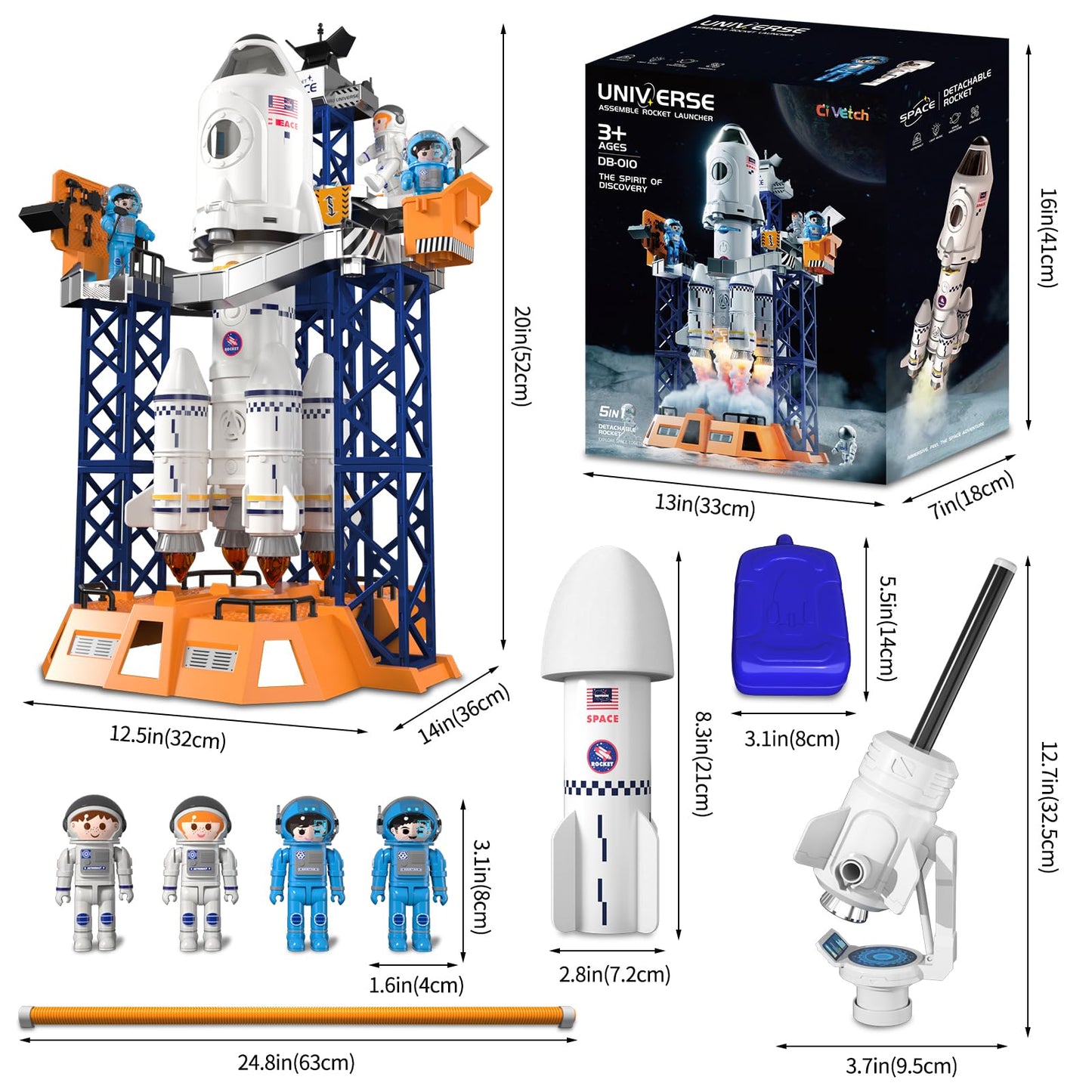 Rocket Launcher Space Shuttle Toys for Kids Boys Age 3 4 5 6 7 8 9 Years Old, 2-in-1 STEM Building Aerospace Toys with Rocket Launcher for Indoor Outdoor, Rocket Spaceship Birthday Gift for Boys Girls