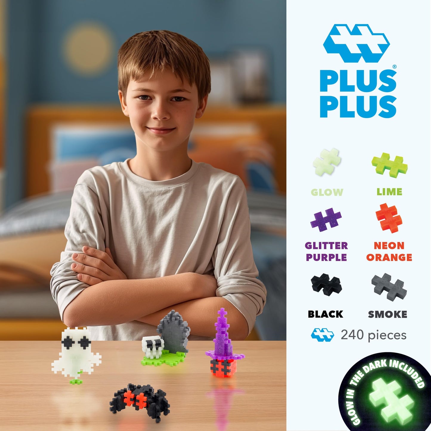 PLUS PLUS 240 Piece Spooky Mix Tube - Mini Interlocking Building Blocks Set, Stem Toys for Kids - Sensory Bin Fillers/Math Manipulatives Classroom Must Haves Gifts for Boys & Girls