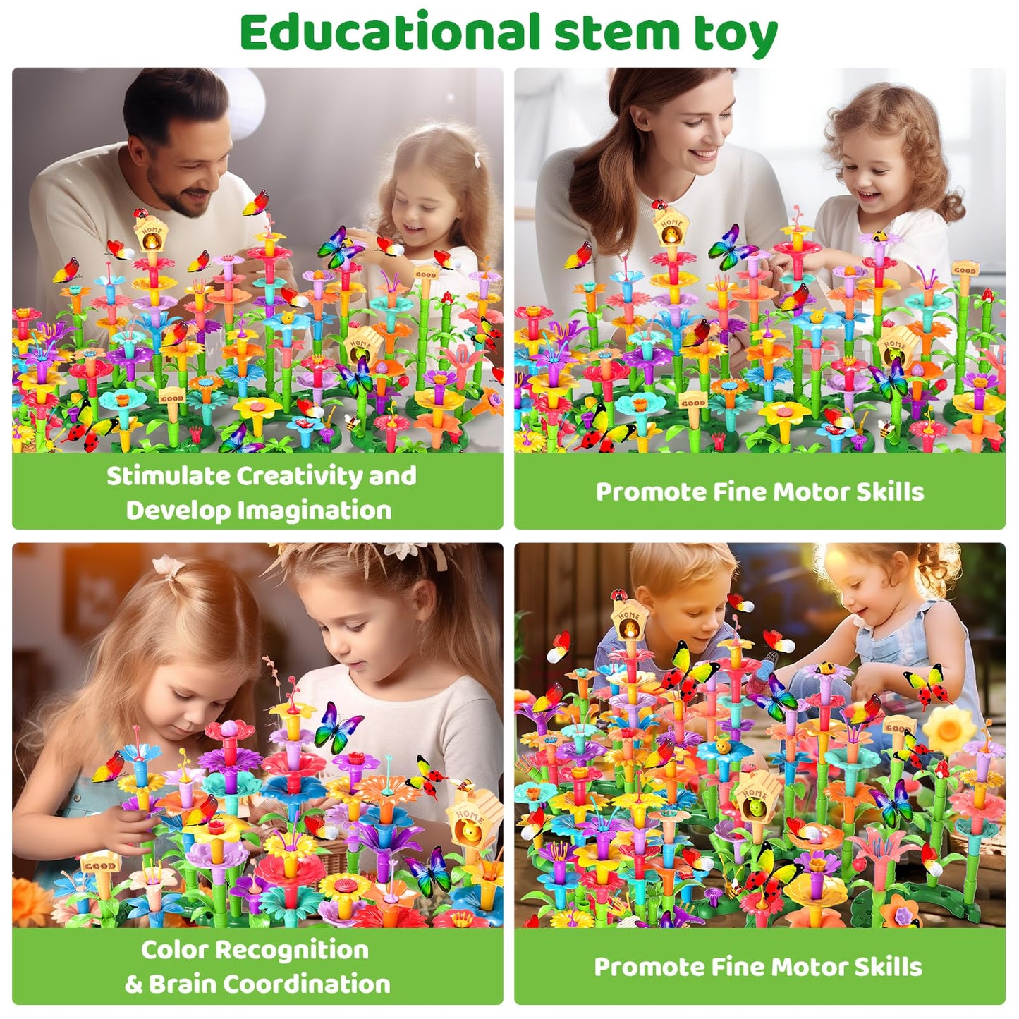 238Pcs Flower Garden Building Toys for Girls 3 4 5 6 7 Year Old, Upgrade DIY Building Stacking Toys, STEM Preschool Educational Toddler Toys Brain Development Kindergarten Kids Toy