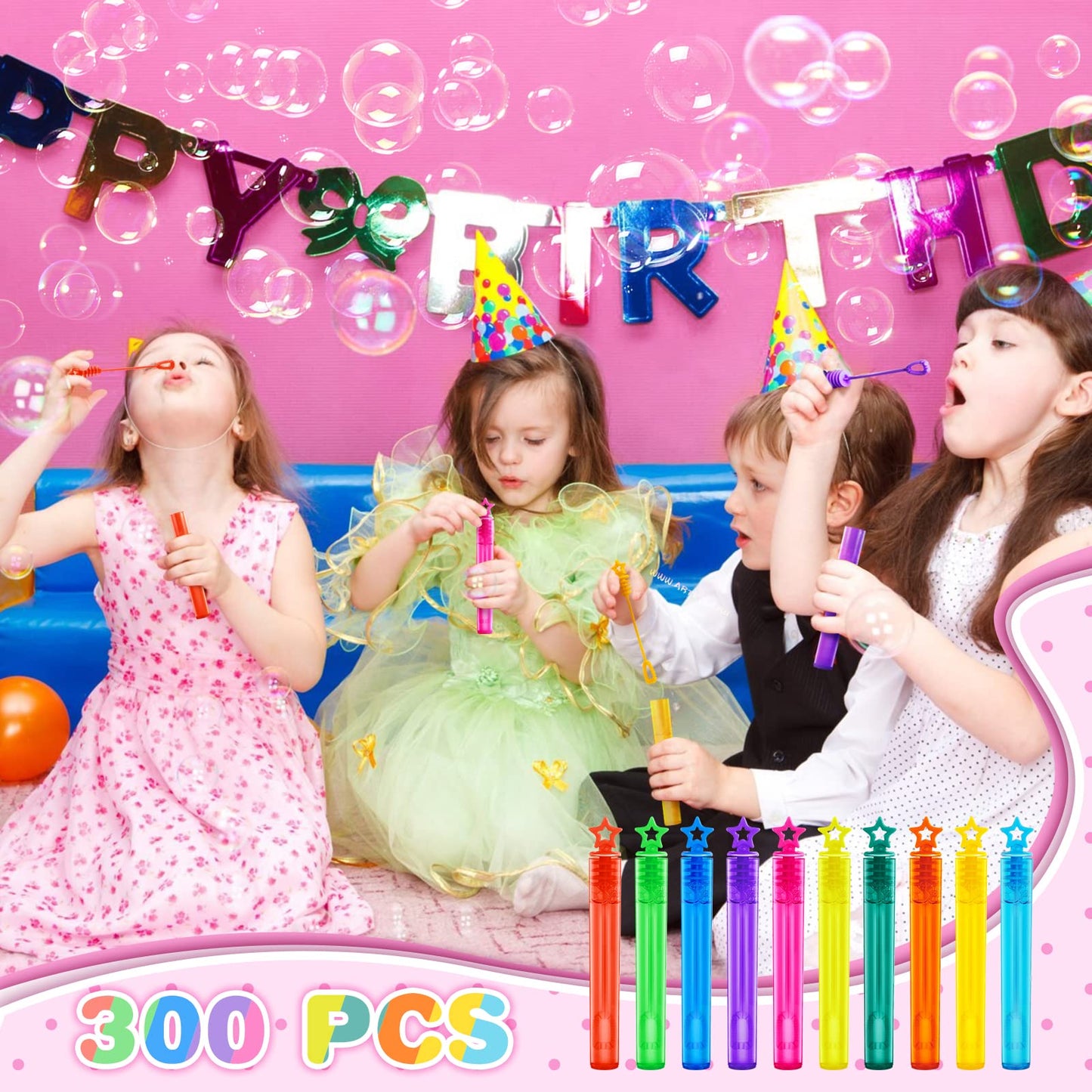 300 Pieces Mini Bubble Wands,Bubble Party Favors Assortment Toys for Kids,Themed Birthday, Halloween, Goodie Bags, Carnival Prizes, Wedding, Bubble Maker Toys for Kids,Outdoor Gifts for Girls & Boys