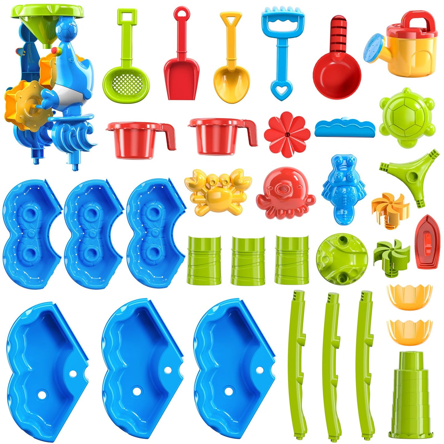 JUKUDAHU 2-Tier Sand and Water Table Toys for Kids Aged 3 4 5 6 7 8, Outdoor Activity Playset Sensory Play Table with Beach Toys Accessories Water Waterfall, Birthday Gifts for Toddlers 3-4 3-5 4-6