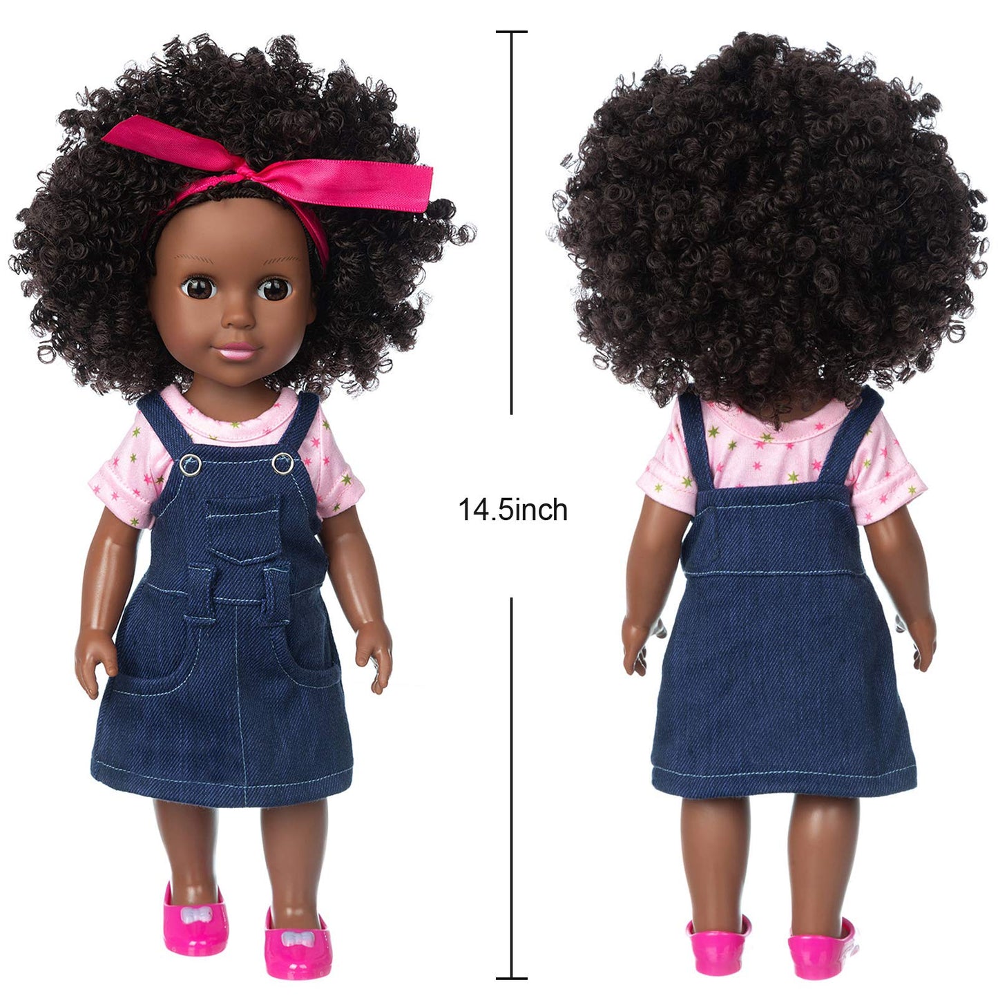 Ecore Fun 14.5" African Baby Girl Doll with Clothes Set - Washable Realistic Silicone Toy - Best Gift for Kids