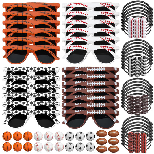 Teyva Daily 72 Pcs Sportball Party Favors Bulk Serve 24, Sport Glasses Sportball Stress Balls Bracelet Baseball Football Soccer Basketball Sports Club Team Reward Birthday Party Supplies for Women Men