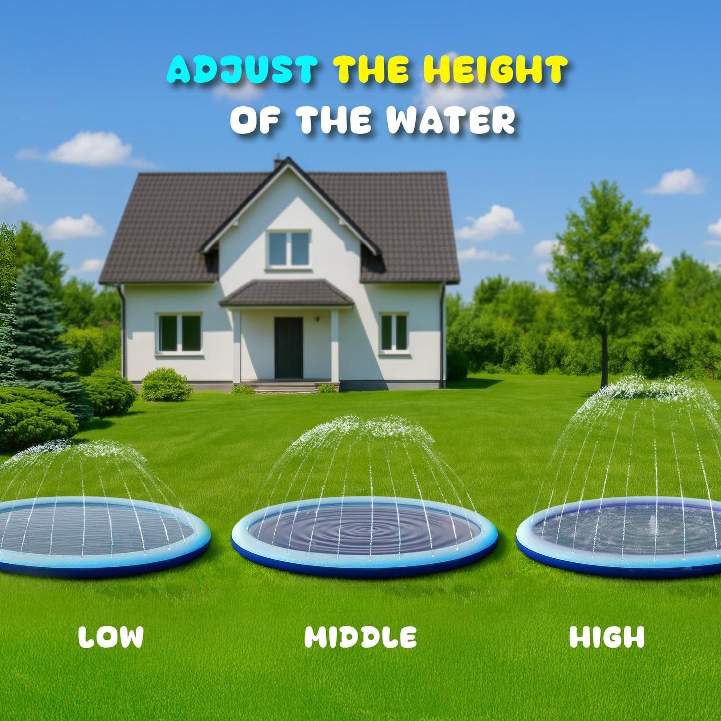 COMMOUDS Splash Pad for Kids and Dogs, Non-Slip Sprinkler Pad Thicken Pool Summer Outdoor Water Toys, Backyard Fountain Play Mat for Baby Toddlers Boys Girls Pet(77Inch)