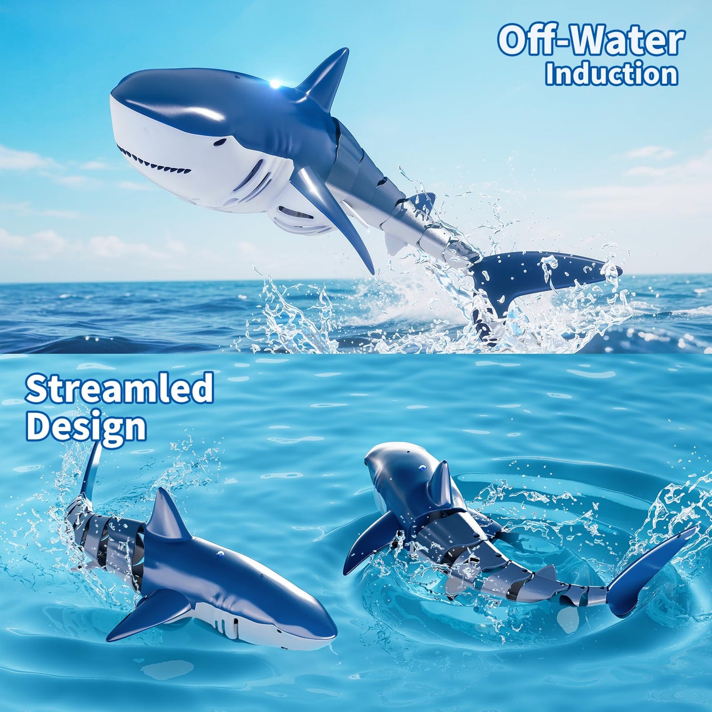 JUKUDAHU 2.4Ghz Remote Control Shark Toys for Kids 6 7 8 Years Old, 1:18 Scale High Simulation Shark for Pool, Bath Toys for Toddlers, Electronic RC Sea Animal, Outdoor Water Gifts