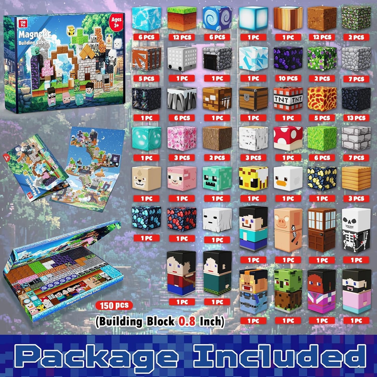 Magnetic Blocks - 150PCS Magnetic Building Blocks Cubes Adventurer, Magnet Toys for Kids Age 3+, Toy Building Set for Kids, Magnet Construction Easter Birthday Gifts for Boys Girls Age 4-8, 8-12