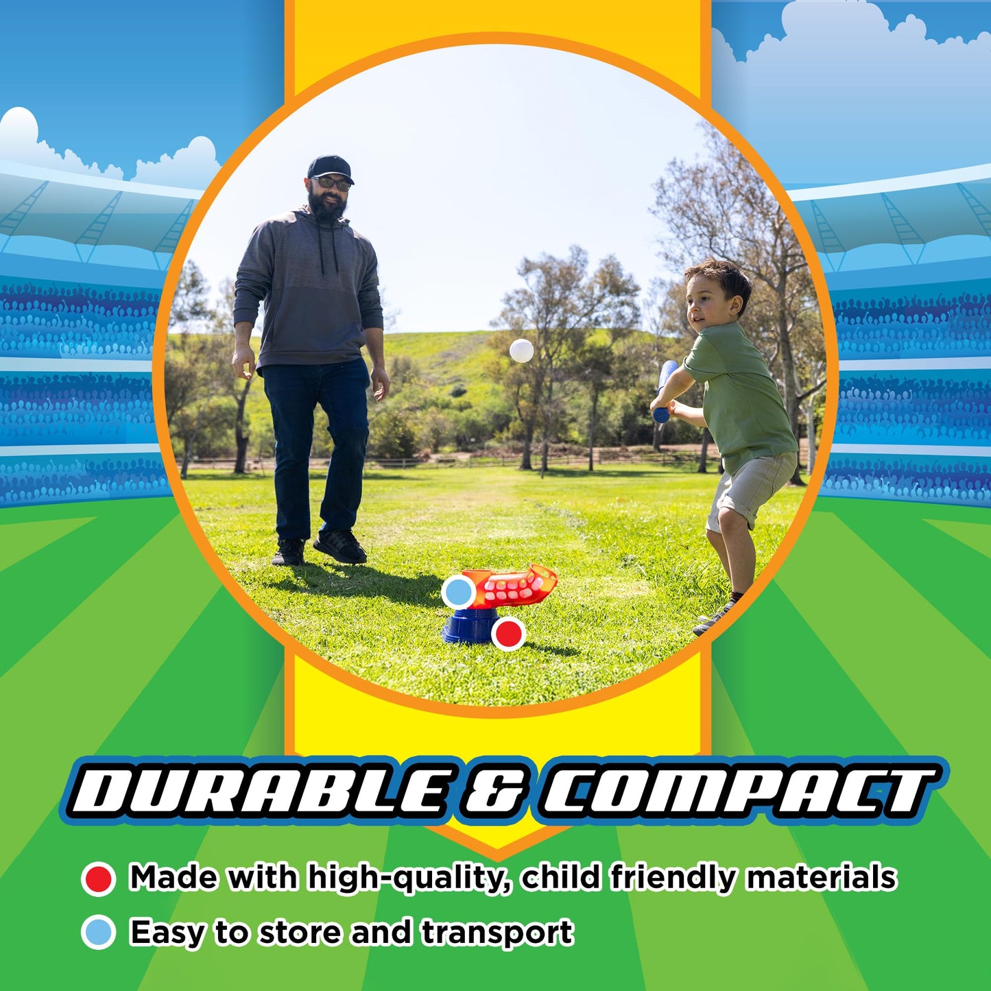 Stomp Rocket Stomp N Pitch Baseball Pitching Machine for Kids - Baseball Training Machines for Boys & Girls with Collapsible Bat, Launcher & 5 Balls - Outdoor Sports Gear & Toys - 6+ Year Olds