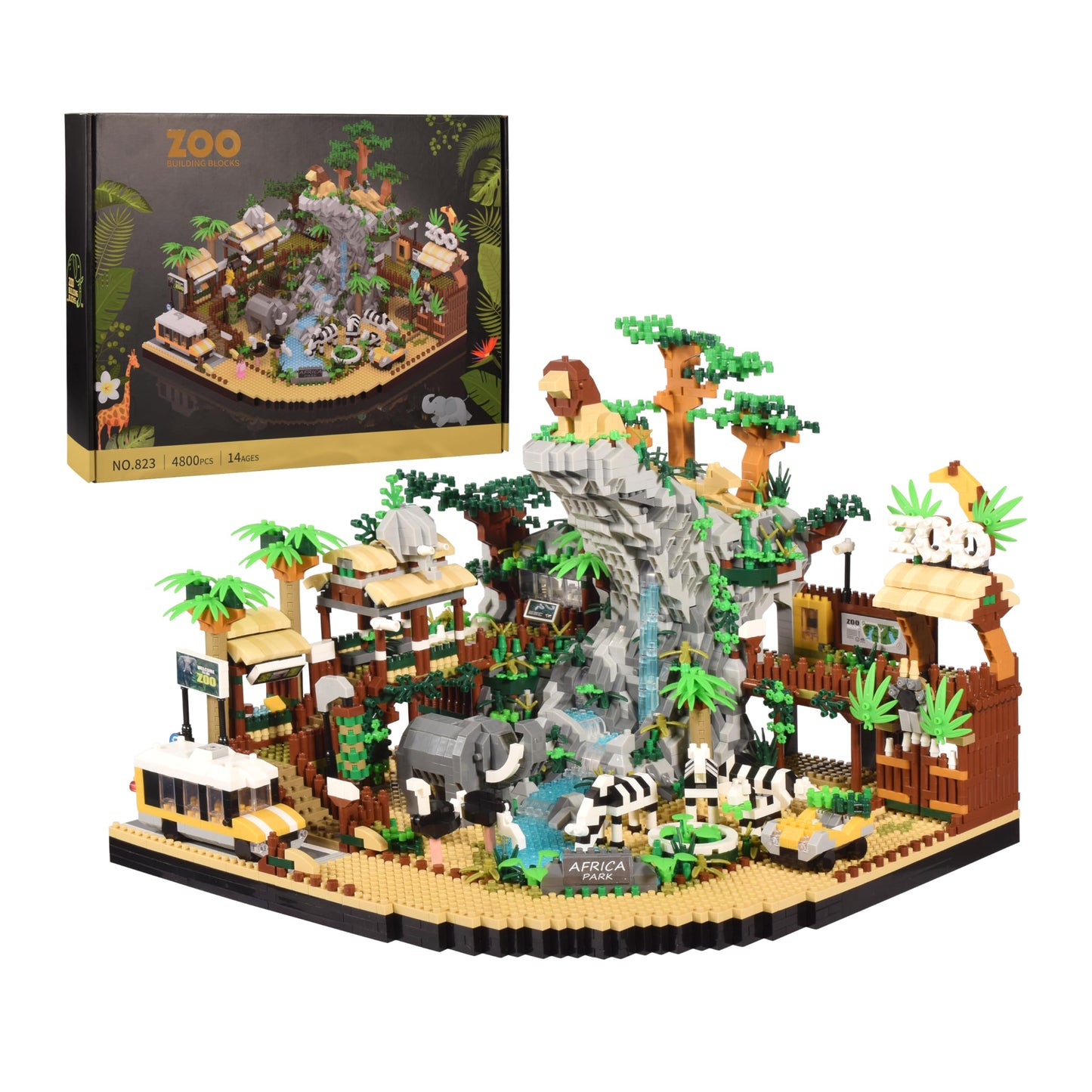 wriyvngs Zoo Micro Building Blocks Set, Desert Wildlife Animals Park Building Kit with Lions, Elephants, Zebras and Safari Truck, Home & Office Decor, Birthday for Adults and Age 14+ (4800PCS)