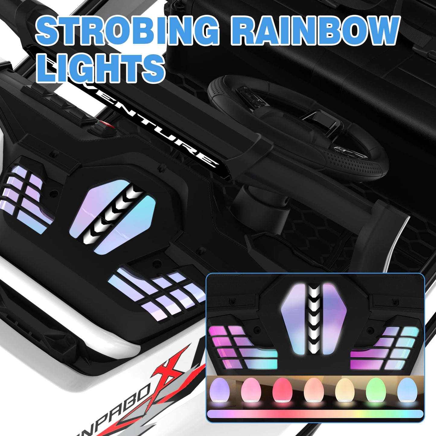 ANPABO 24V Ride On Toys for Big Kids, 2 Seater Ride on Car, 4x200W Kids Electric Car w/Remote, Rainbow Lights, Max 5.1Mph, Shock-Absorbing Springs, Storage, Bluetooth, Gifts for Aged 3-12, White