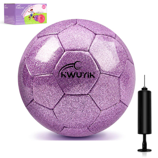 Size 3 4 5 Glitter Pink Gold Purple Soccer Ball Set with Pump Toddler Soccer Ball for Kids Aged 3-6 6-8 8-12 Outdoor Training Ball Youth Practice for Teens Children Boys Girls (Glitter Purple, 3)