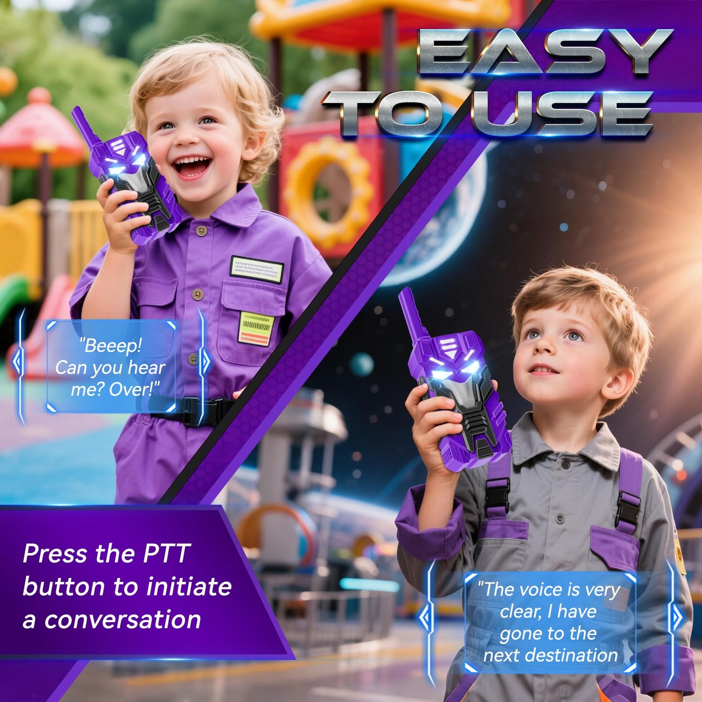 Purple Doomlord Walkie Talkies for Kids 2 Pack Transform Robot - 2500 FT Range, Cool Eyes Lighting, Birthday Gifts for 3-12 Year Olds, Outdoor Camping Toys for Toddlers & Boys Girls