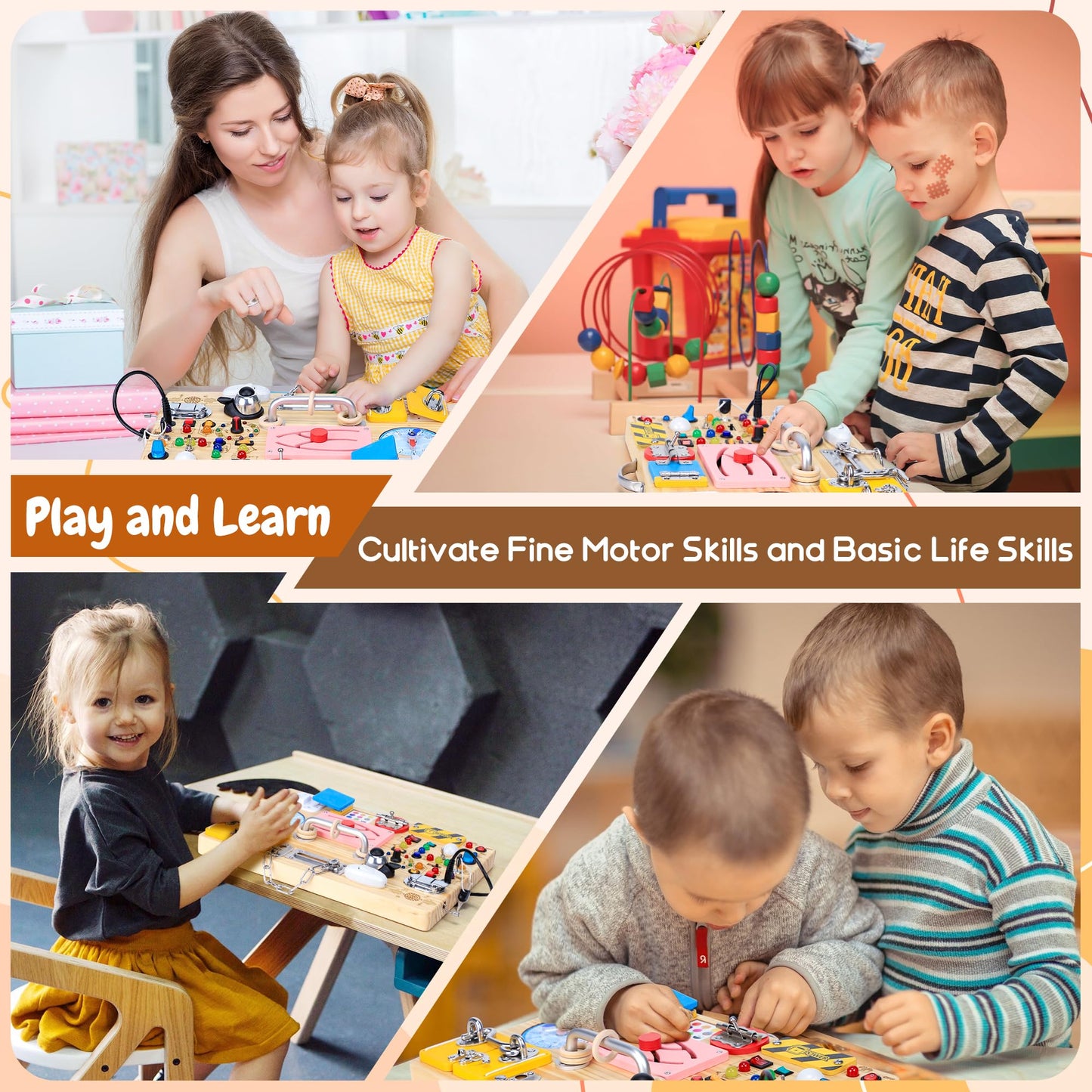 25 in 1 Busy Board with 13 LED Light Switches and 12 Activity, Montessori Toys for 1 2 3 Years Old, Wooden Sensory Board, Toddlers Travel Toys for 1+ Year Old Boy & Girl Birthday Gift（Extra-Large）