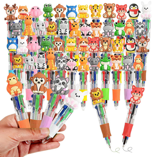 Zhirlyn Animal Party Favors Animal Pens Multicolor Pen in One Cute Fun 4-in-1 Pens Bulk Cool Ballpoint Pens for Birthday Gifts Teacher Supplies (Animal, 48)