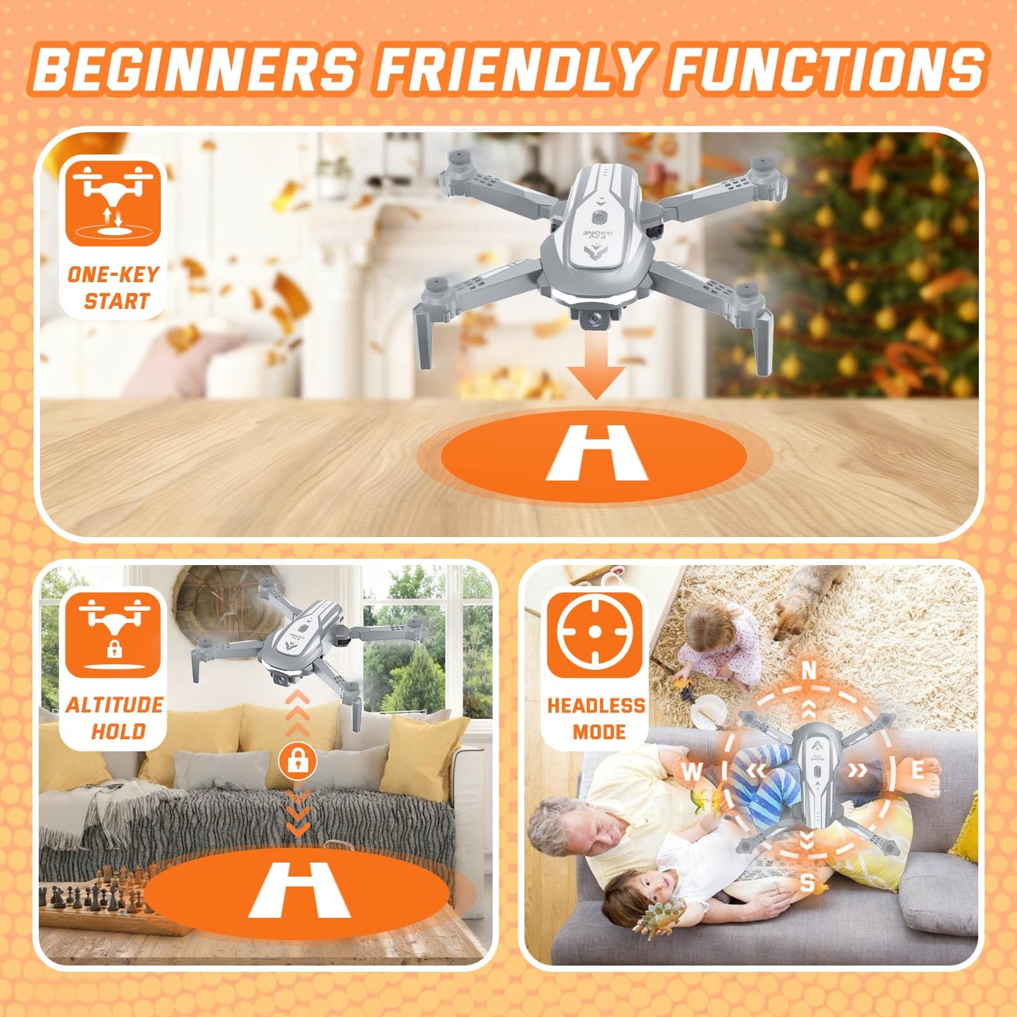 Drone with Camera for Kids Adults, Mini Foldable FPV Drones Remote Control Helicopter, RC Quadcopter with 1080P Live Video Camera, Gestures Selfie, One Key Start,2 Batteries, Toys/Gifts for Boys Girls