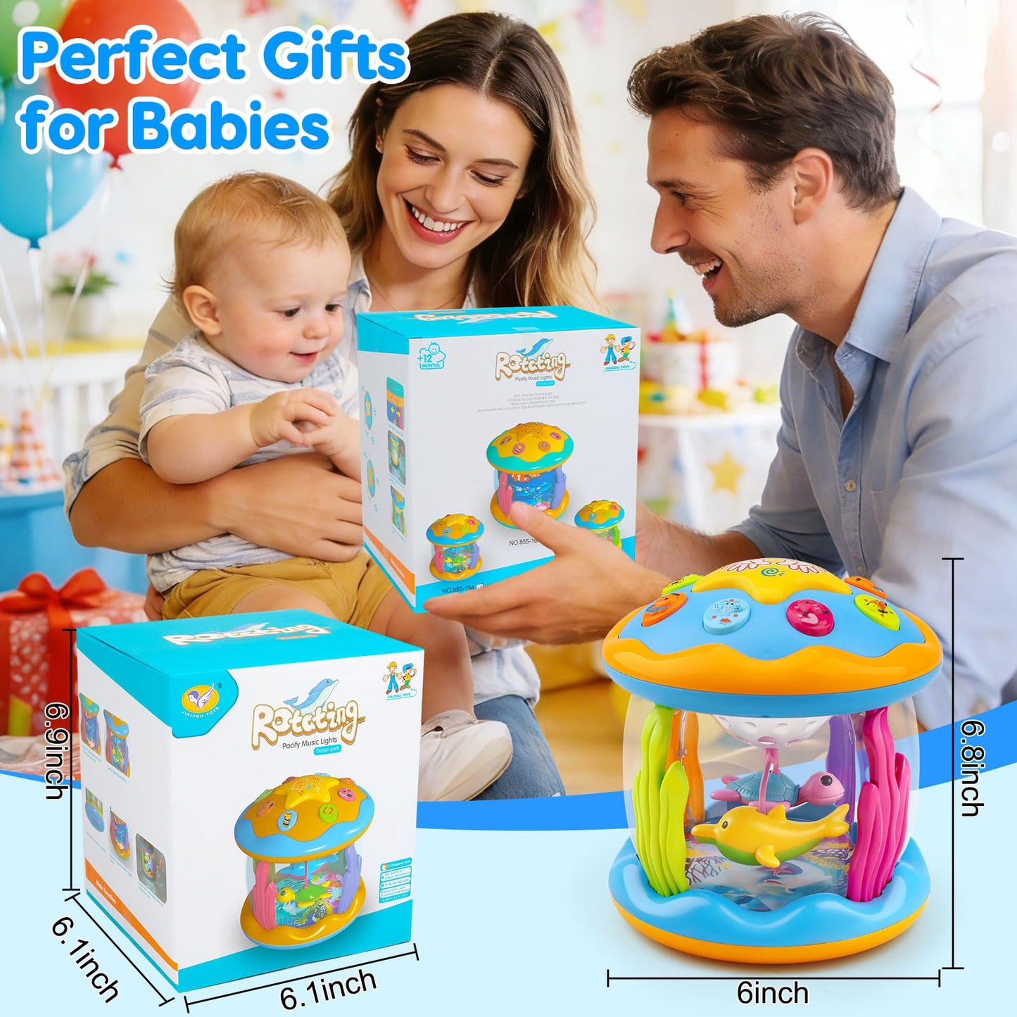 Baby Toys 0-6 Months Ocean Rotating Projector Musical Light Up Tummy Time Toys for Infants 0-3 4 5 6 7 8 9 Months Baby Aquarium Crawling Toys 6-12 Month Boys Girls 1 2 Year Old Birthday Easter Gifts