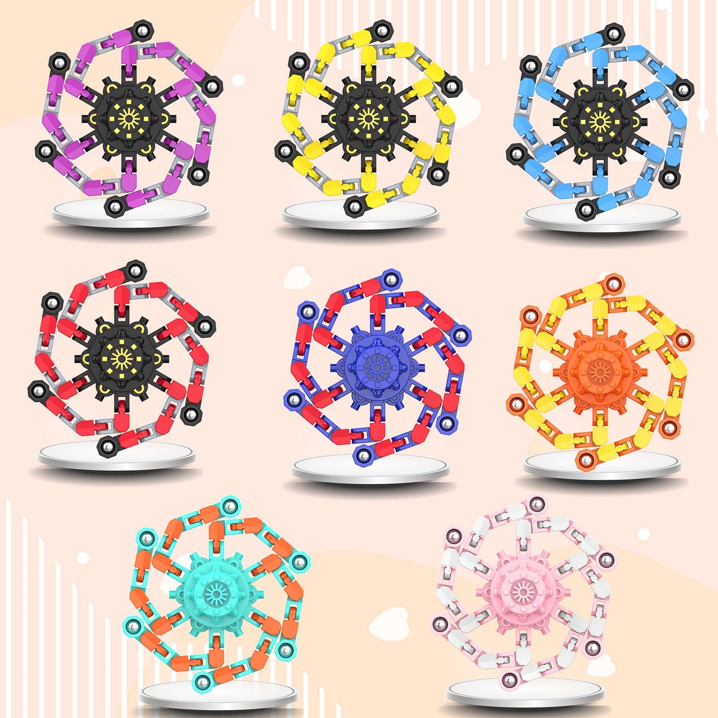 Transformable Fidget Spinners,Kids Easter Basket Stuffers Funny Stress Relief Sensory Fidget Toys,Deformable Chain DIY Robot Fingertip Gyros Toys Party Favors Easter Basket for Kids and Adults (16PC)