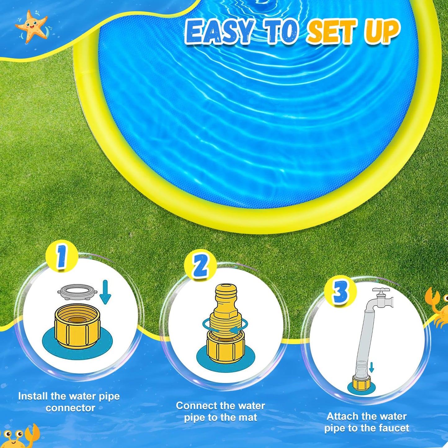 127 inch Extra Large Non-Slip Splash Pad Sprinkler for Kid and Dog, Kiddie Dog Pool, Toddler Outdoor Toys for Ages 3-12 Boys Girls, Summer Outdoor Water Kids Toys, Parent Games, Backyard, Lawn