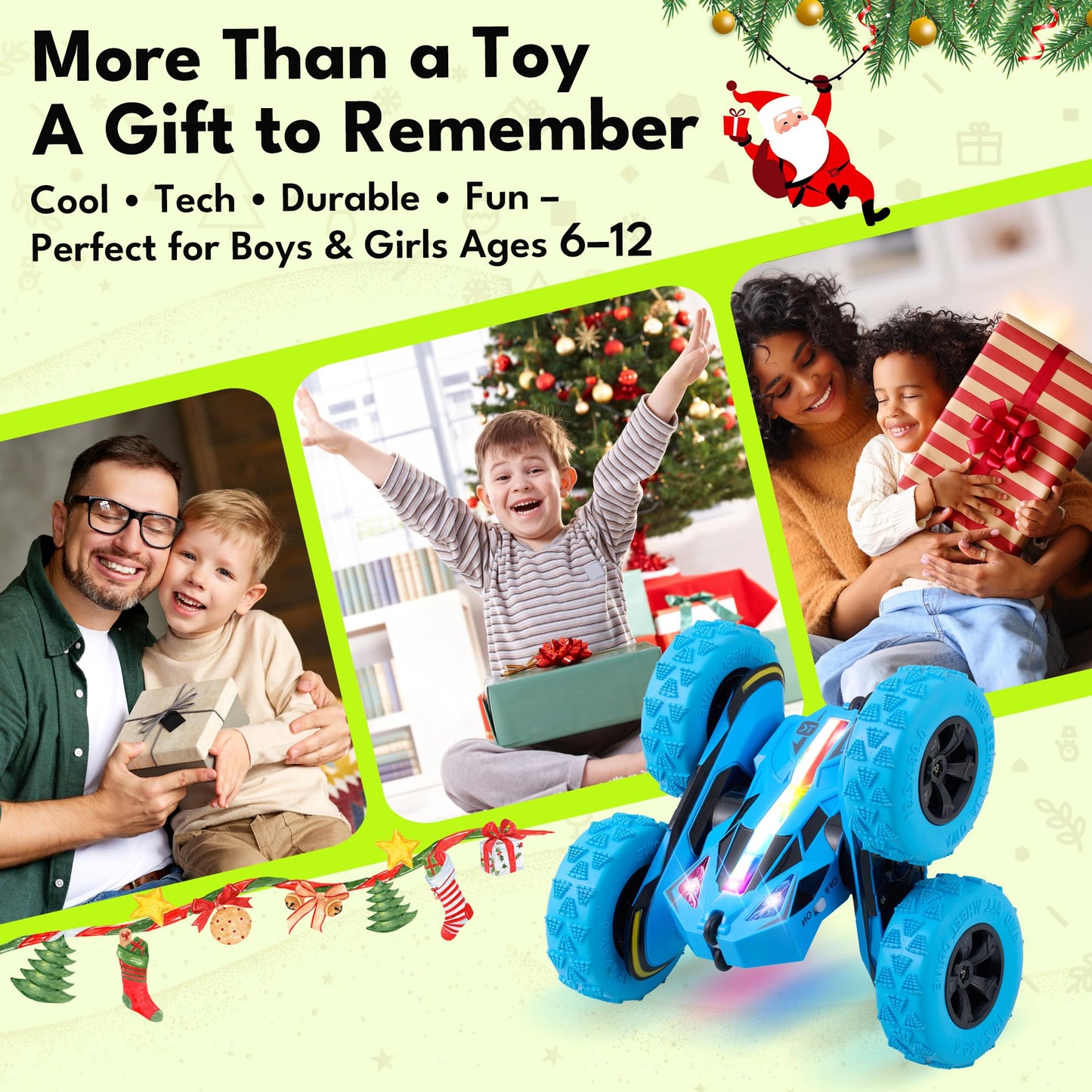 Threeking RC Stunt Car Remote Control Cars with Quick-Swap Modular Battery, 5 Upgrades: Safety, Durability, Auto Demo, Eye-Safe LEDs, Type-C Charging, Toys Presents Gifts for Boys Girls Kids Ages 6-12