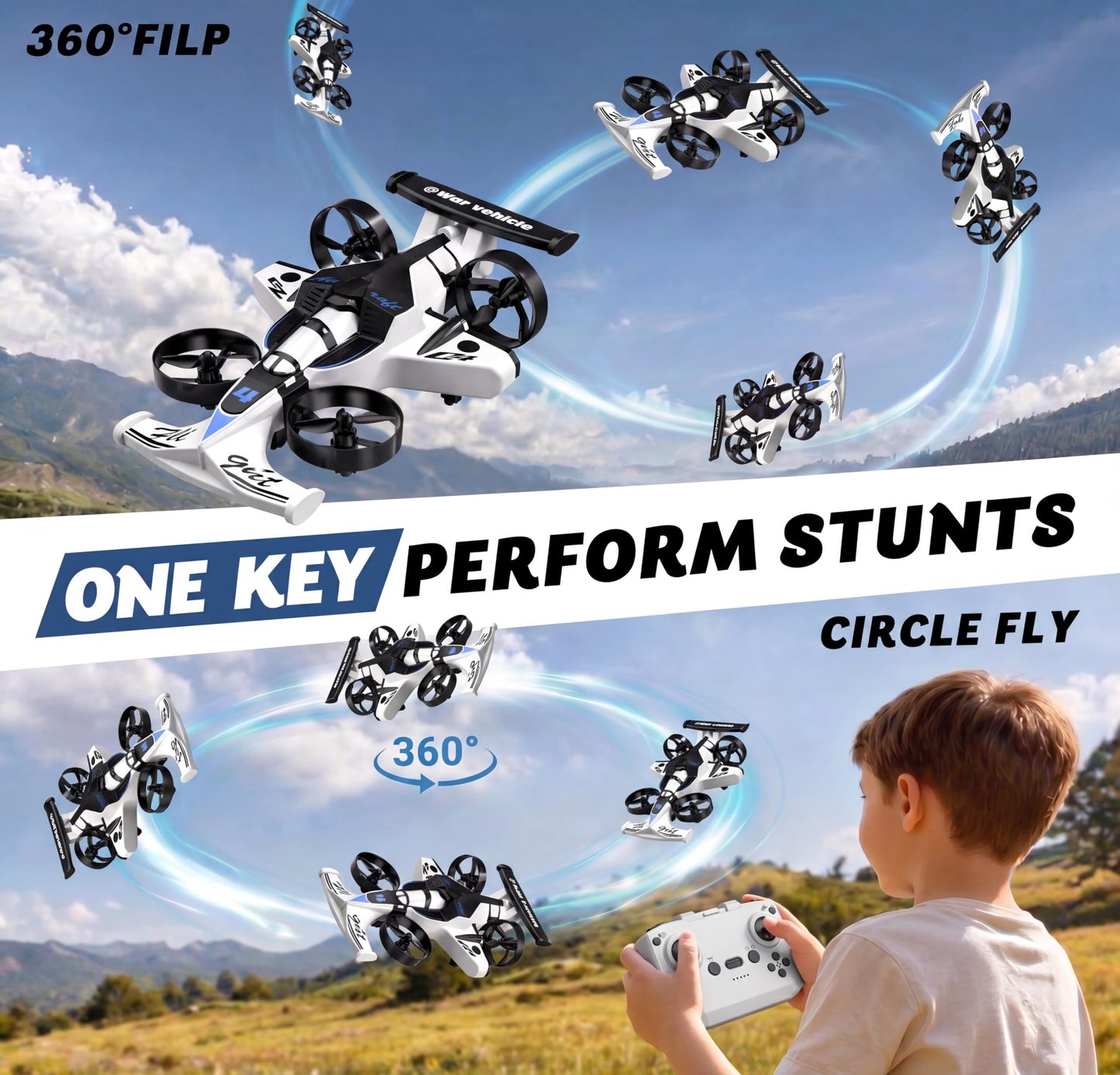 WAWALOL RC Flying Car and Airplane Toy, Toys for Boys and Girls, Jet-Style Helicopter Drone with 360° Flip Capability, Stunt Racing Aircraft, Gifts for Boys and Girls Ages 4, 6, 8, and 12