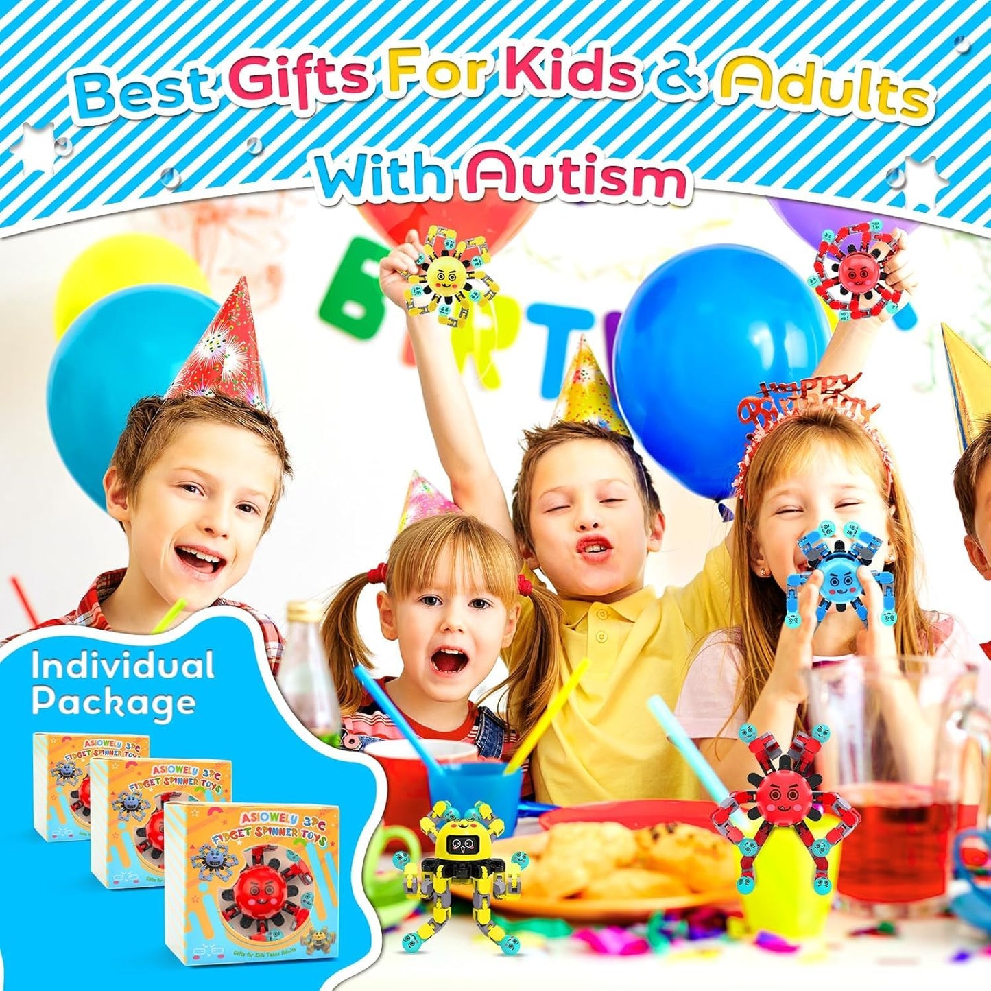 ASIOWELY Transformable Fidget Spinner Toys for Kids and Adults,10 Pcs Sensory Toy for Boys Girl ADHD Stress Relief Toys,Fingertip Gyros Travel Toy Party favors for Teens Birthdays Gifts Easter Present
