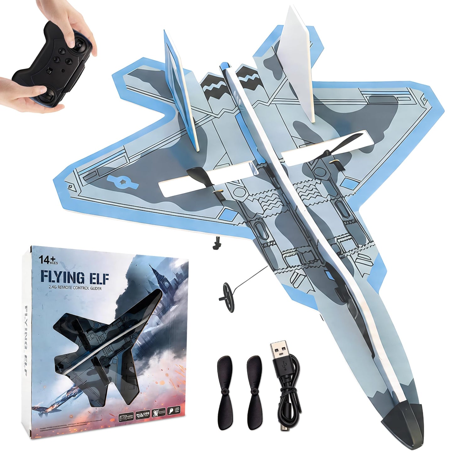 LEFEI Rc Plane, Remote Control Airplane for Boys Kids 6+ Adults Toy Flying Airplane Skyriders Rc Jet Easy to Fly Outdoor Glider for Kids & Beginners (Black-Blue)