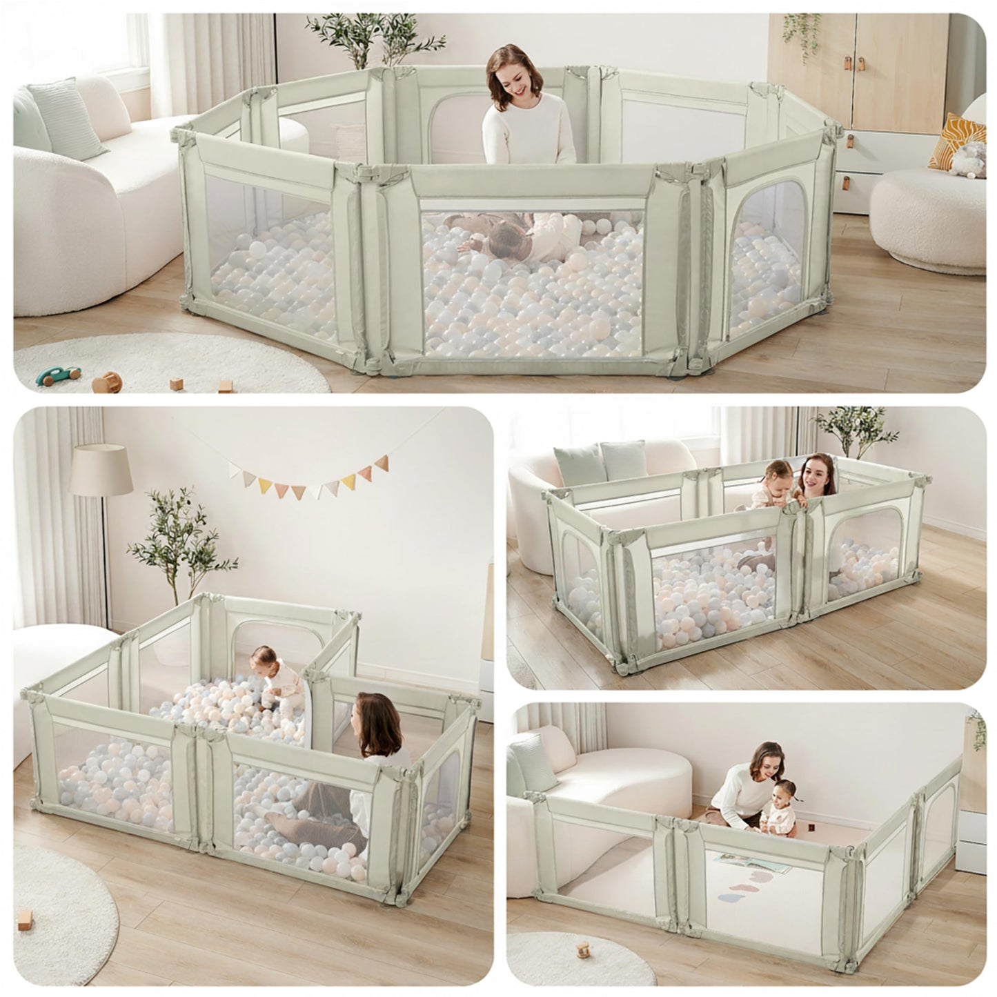 Sweeby Baby Playpen, Foldable Playpens for Babies and Toddlers with Gate, Large Playpen with Door Play Yard for Baby Fence Indoor and Outdoor Portable Play Pen,(59"x59", Beige)