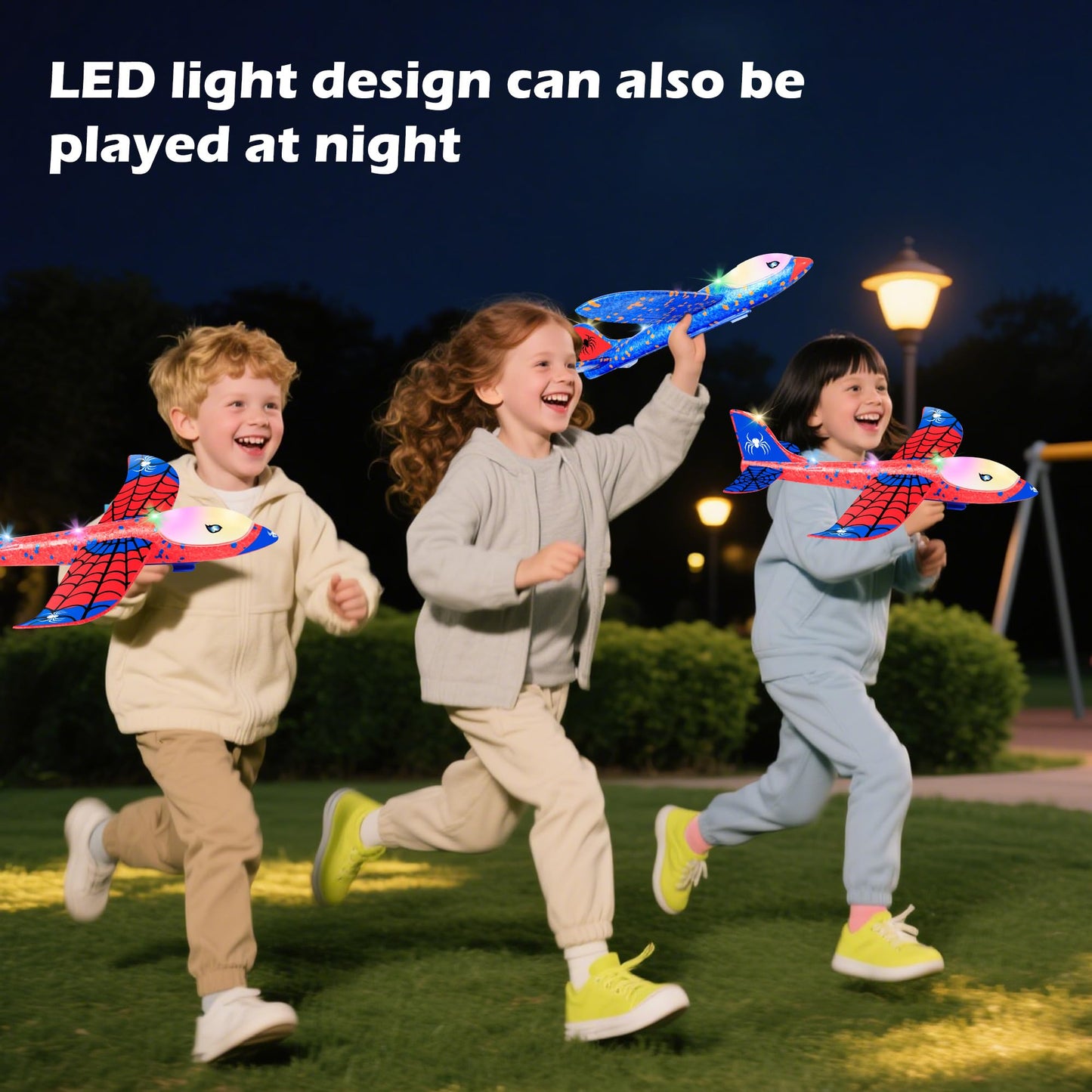 3 Pack Airplane Launcher Toys,12.6" LED Foam Glider Plane,Outdoor Flying Toys Holiday and Birthday Gifts for Kids Ages 4-12