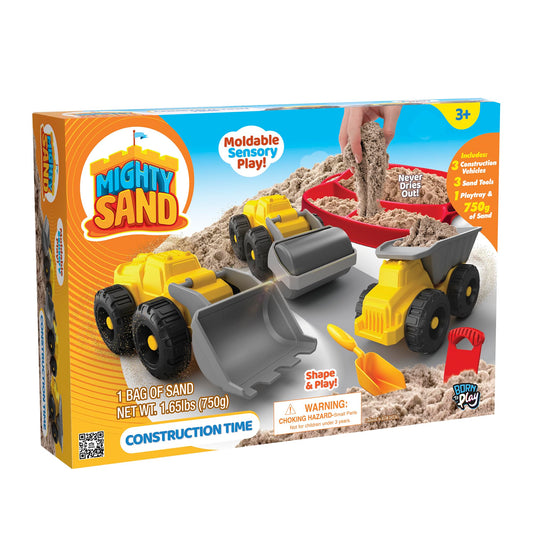 Mighty Sand Construction Time Playset for Kids – Soft Moldable Sand, Trucks, Tools & Play Tray for Sensory Building Fun and Imaginative Play Without Mess